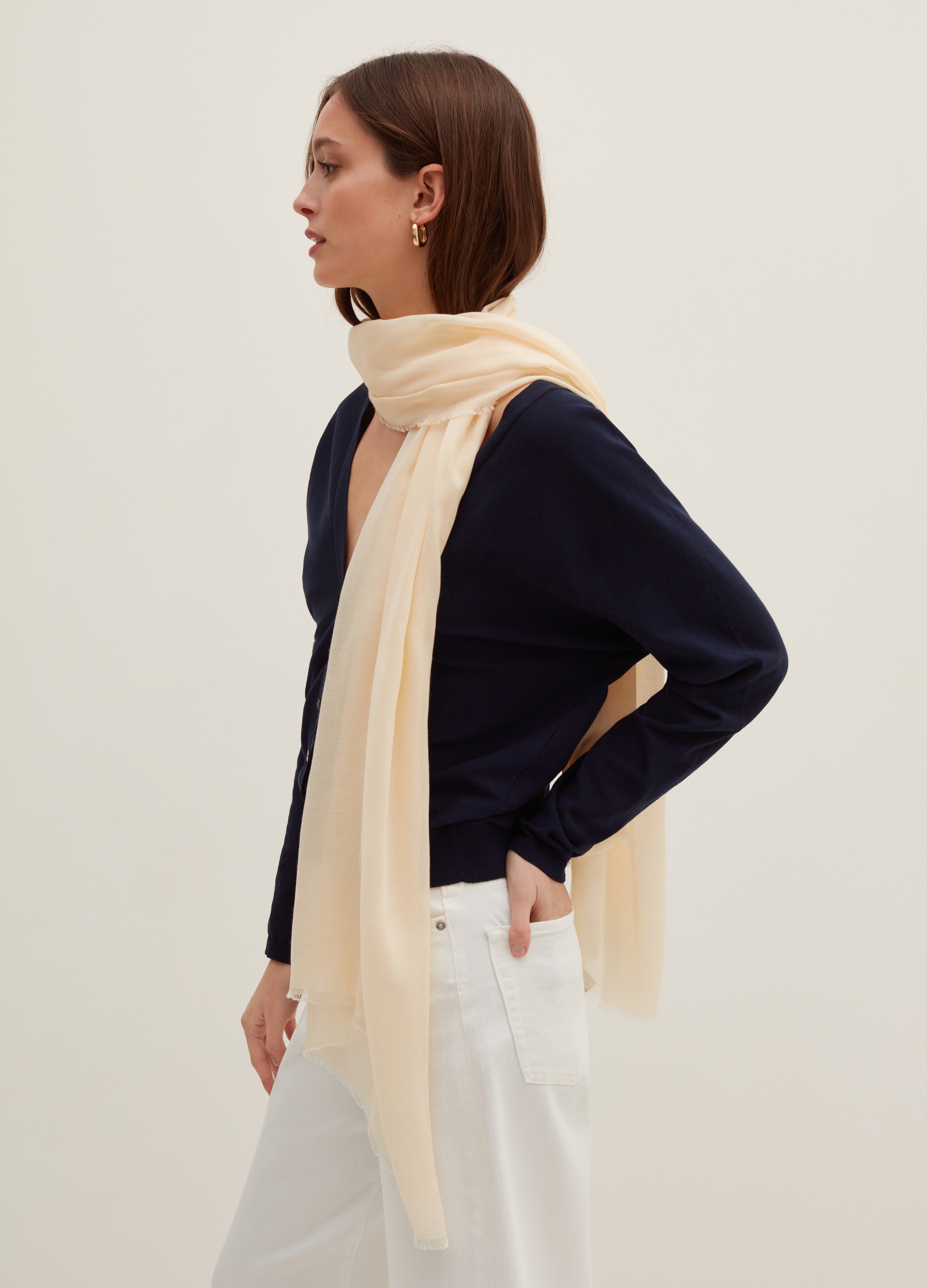 Stefanel - Sciarpa leggera in viscosa, Donna, Beige chiaro, Taglia ONE SIZE