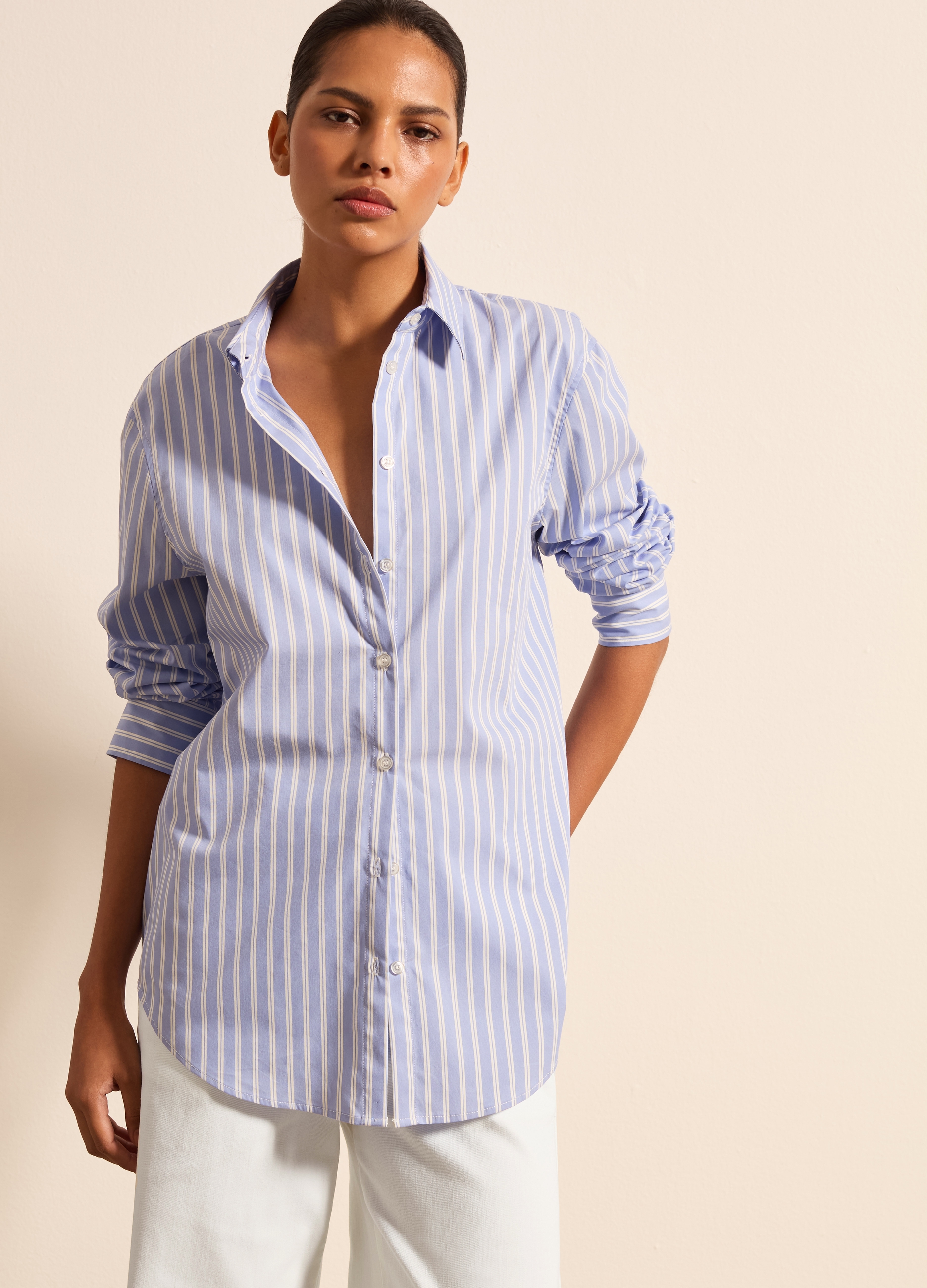 Stefanel - Camicia a righe, Donna, Bianco/Azzurro, Taglia XS