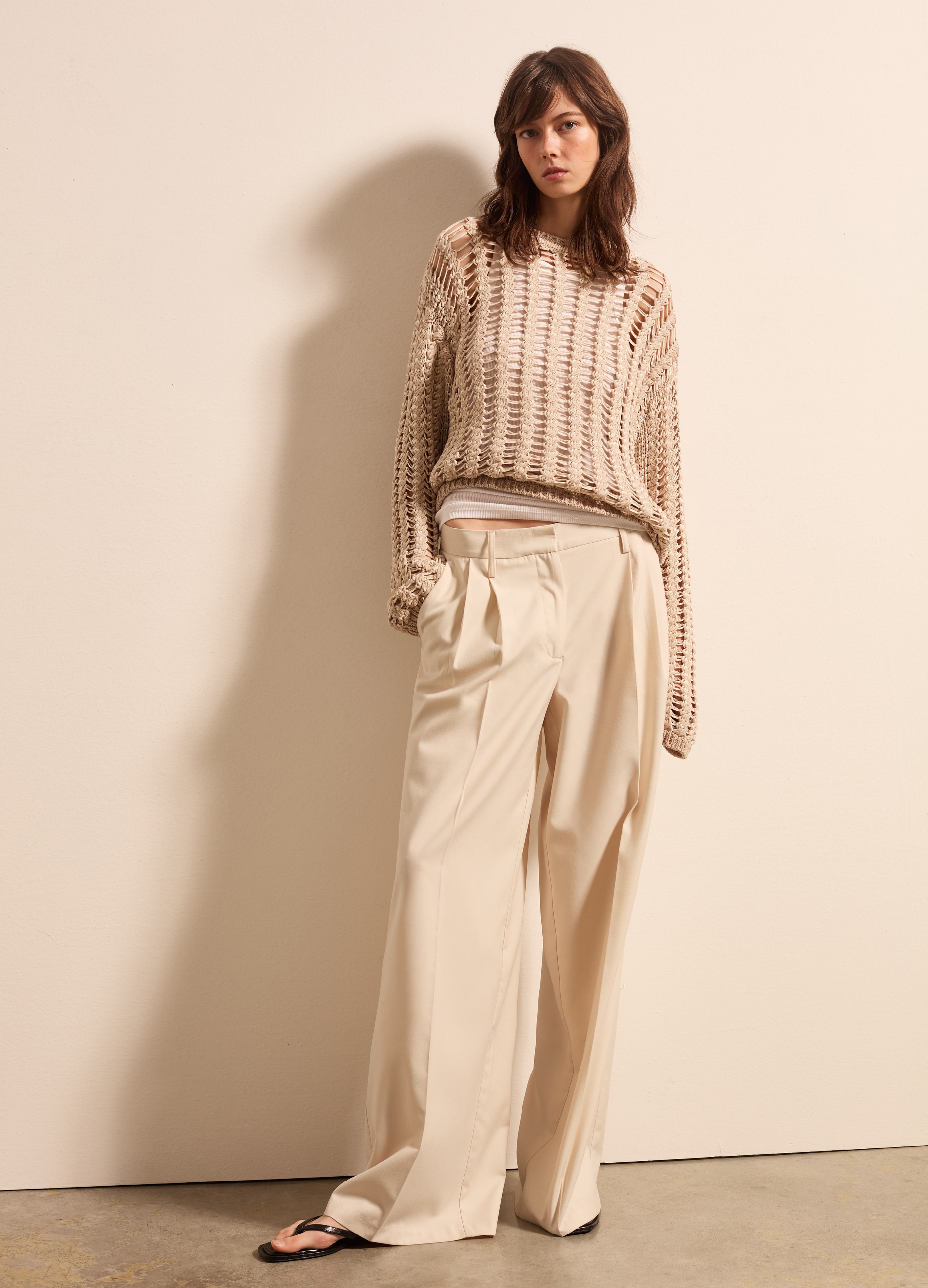 Stefanel - Maglia traforata in cotone, Donna, Corda, Taglia XS