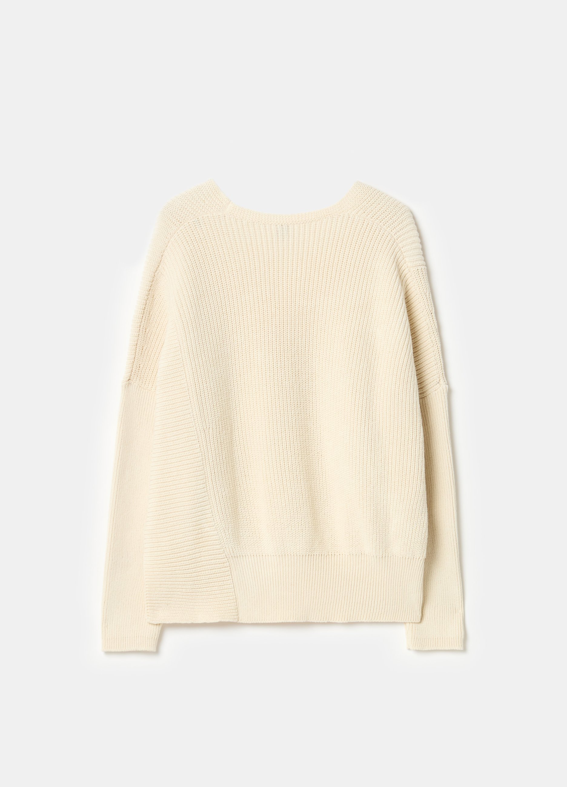 Stefanel - Pullover oversize a coste con spacchi, Donna, Bianco avorio, Taglia XS