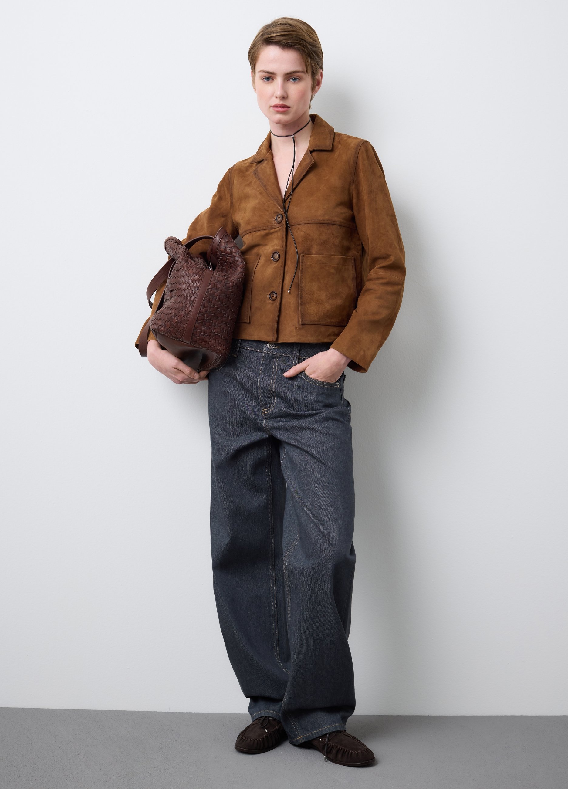 Stefanel - Borsa in vera pelle marrone con lavorazione intrecciata, Donna, Marrone scuro, Taglia ONE SIZE