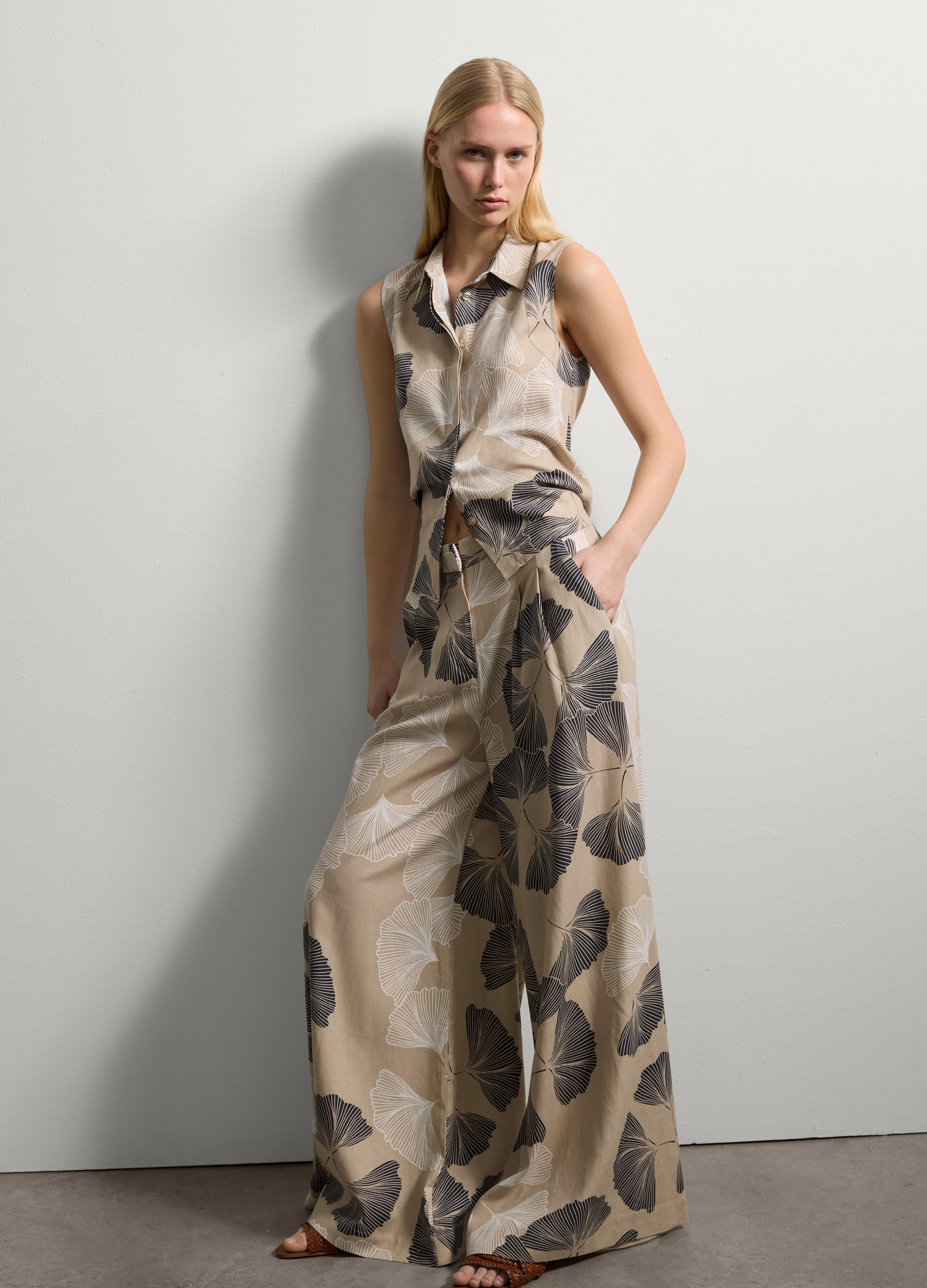 Stefanel - Pantalone palazzo a gamba larga, Donna, Beige, Taglia 38