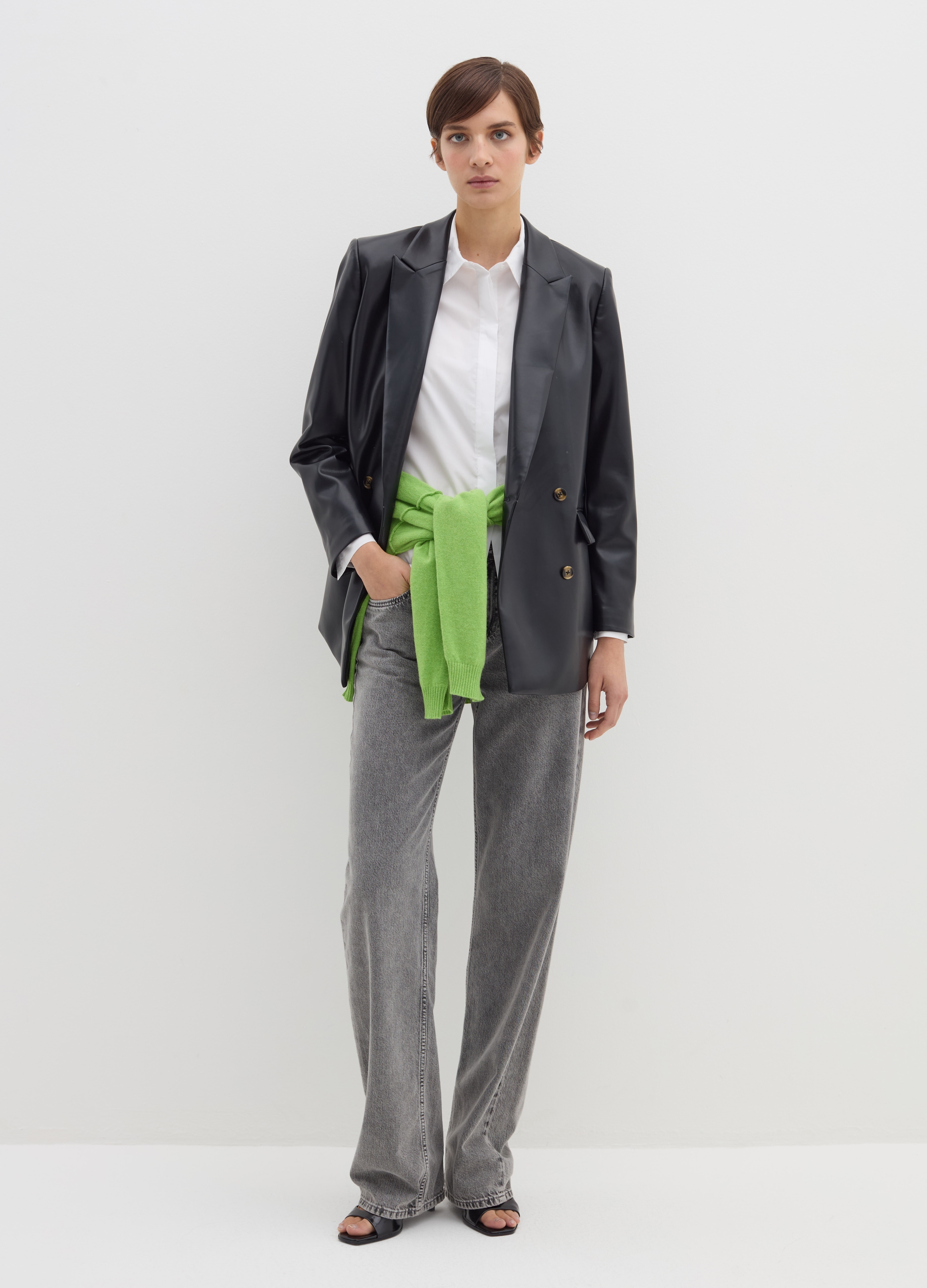 Stefanel - Blazer doppiopetto effetto lucido, Donna, Nero, Taglia 38