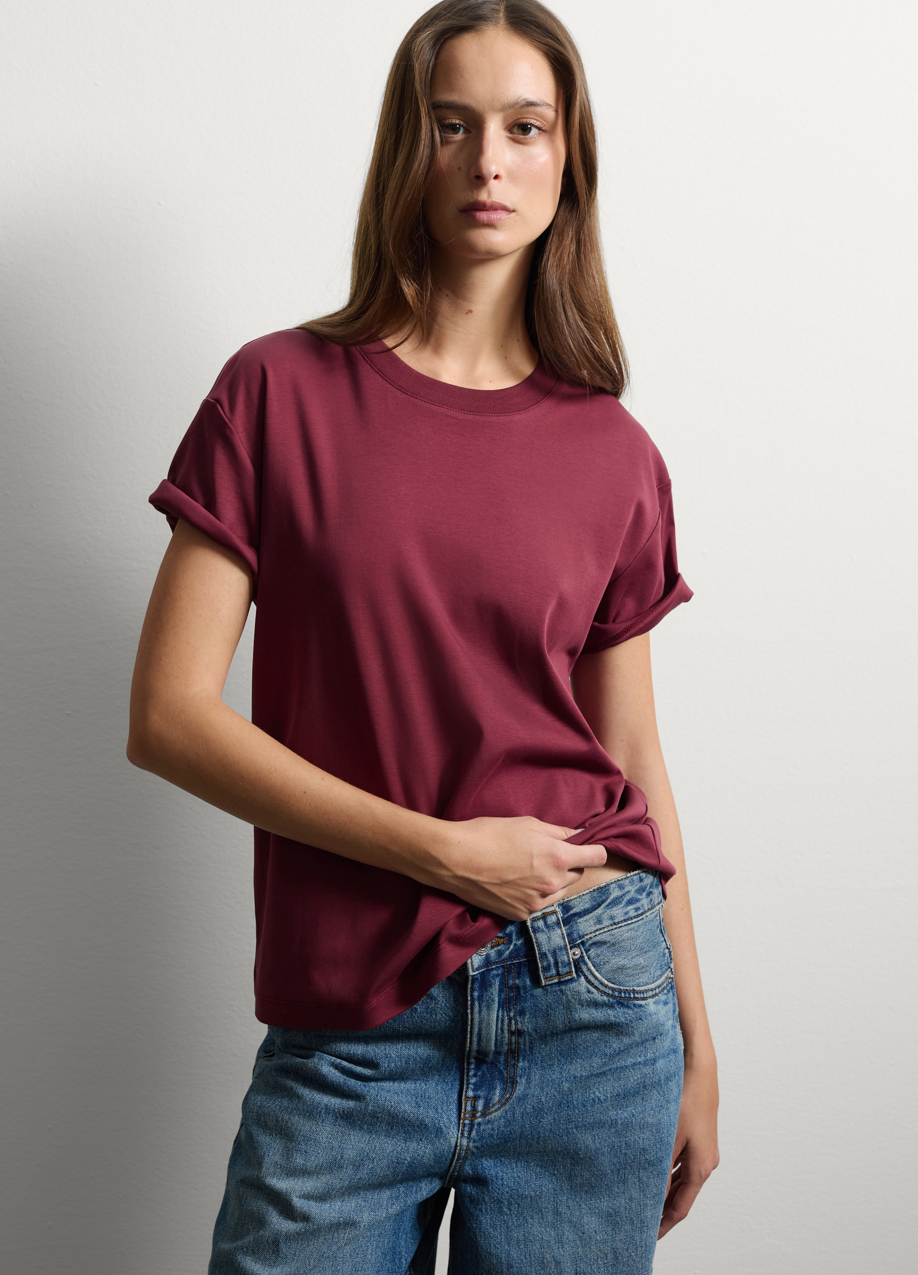 Stefanel - T-shirt in puro cotone rossa regular fit, Donna, Rosso burgundy, Taglia S