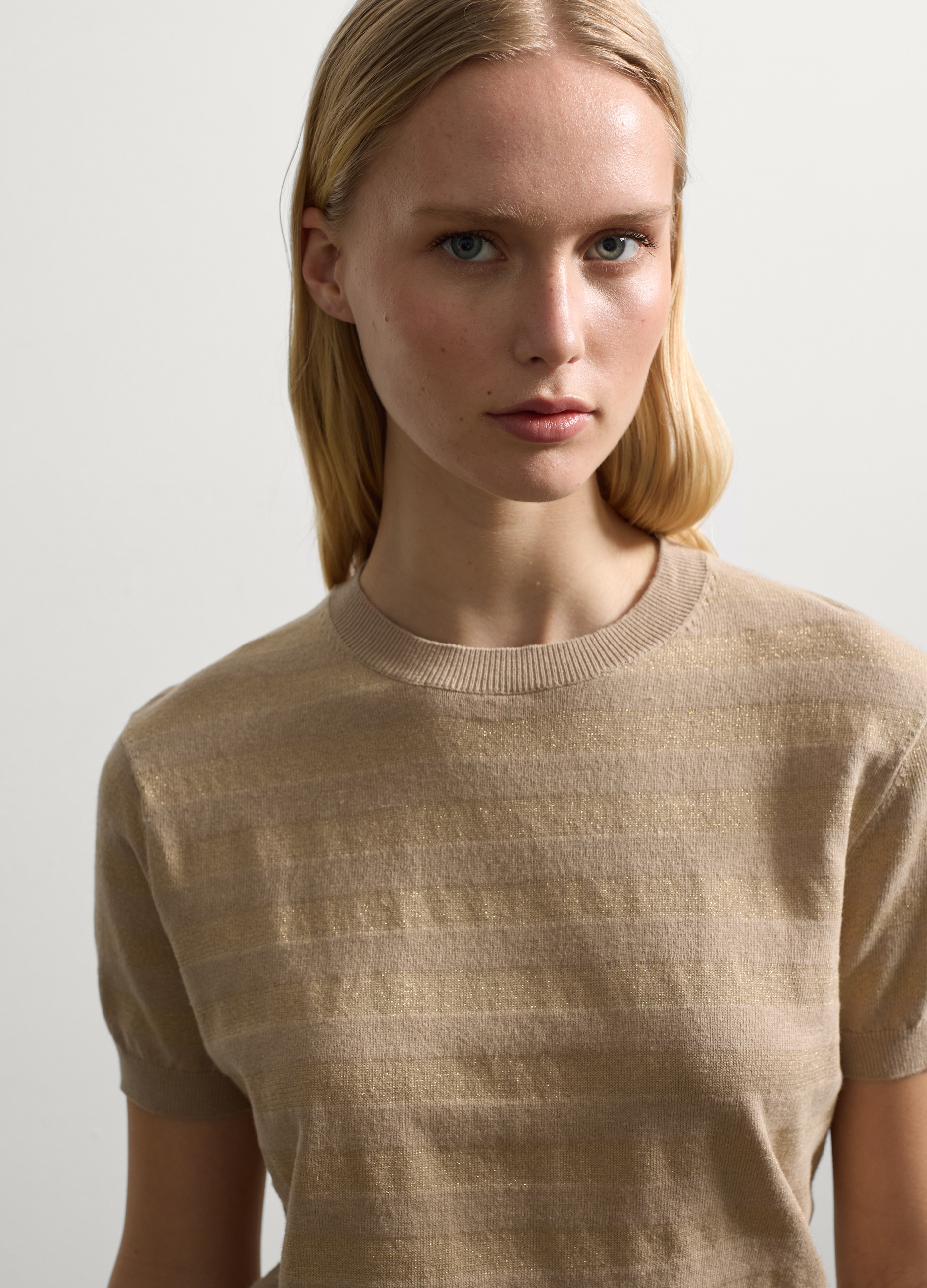 Stefanel - Maglia in lurex a righe, Donna, Sabbia, Taglia XS