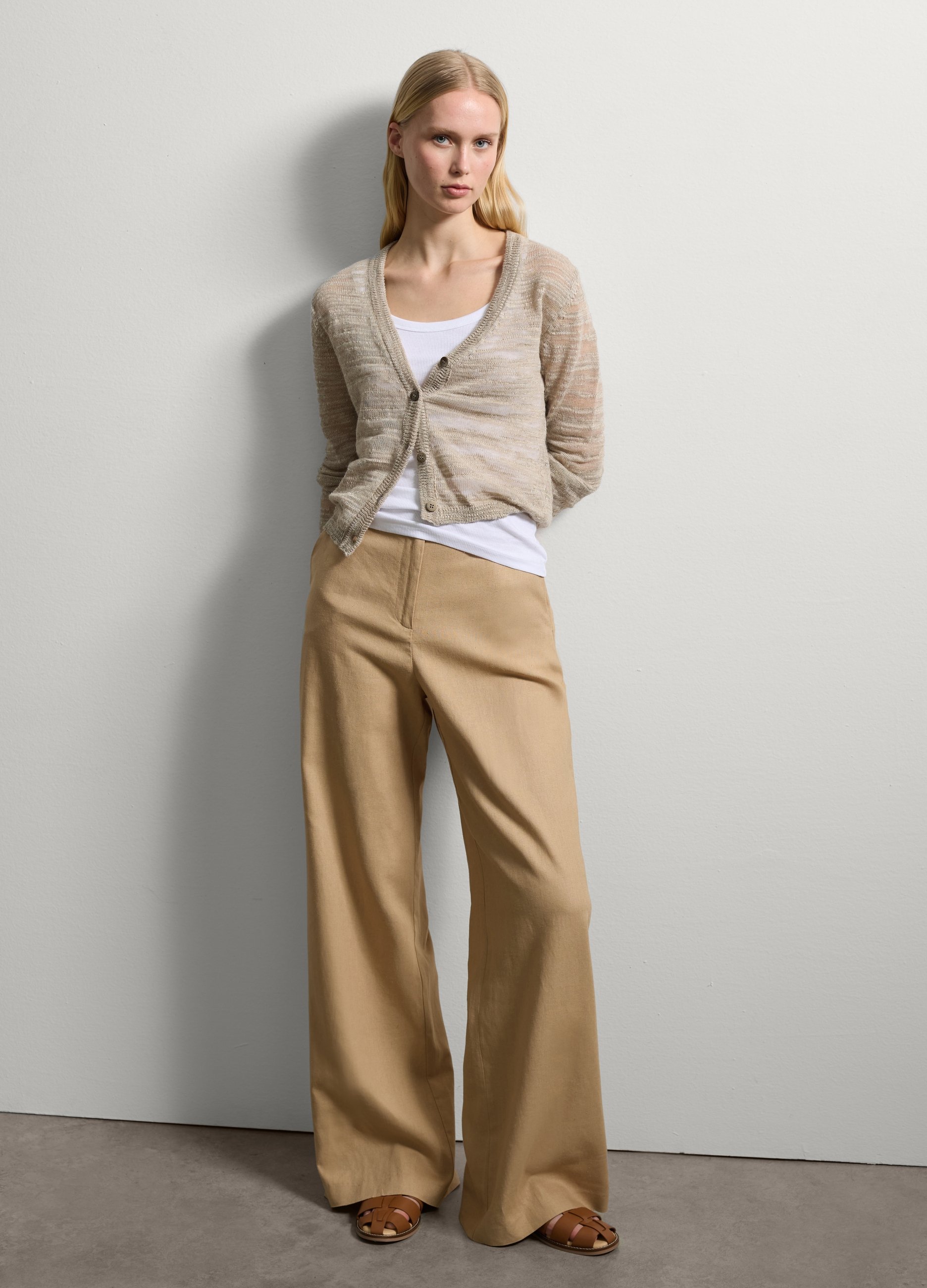 Stefanel - Cardigan mélange con scollo a V, Donna, Beige melange, Taglia XS