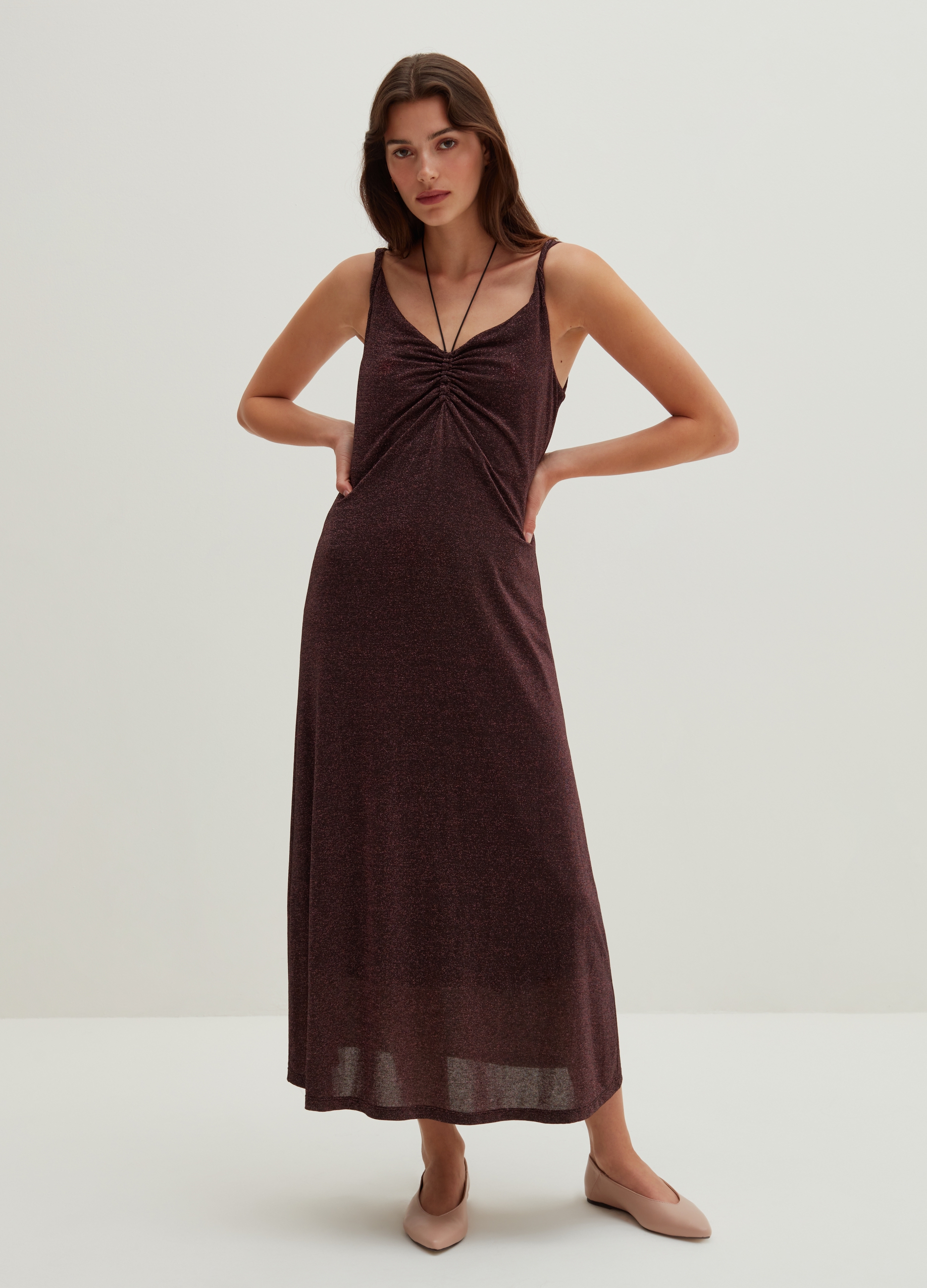 Stefanel - Midi-Kleid aus Lurex mit Kräuselfalten, Damen, nero/viola