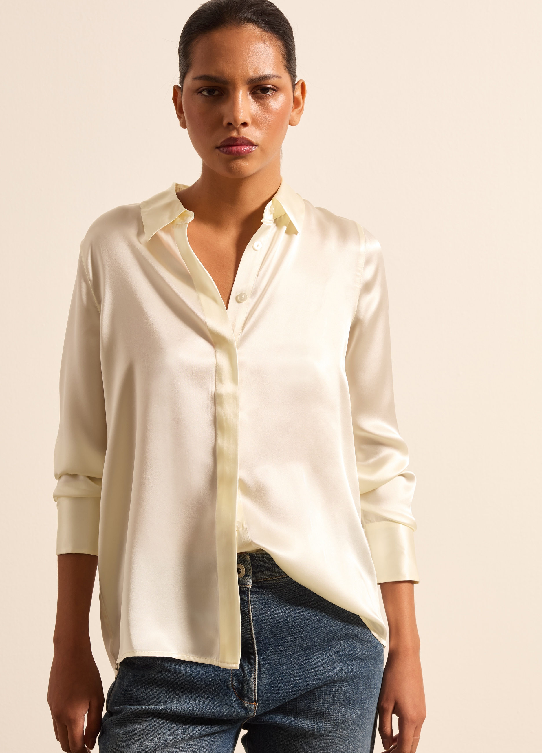 Stefanel - Camicia in seta, Donna, Crema, Taglia 38