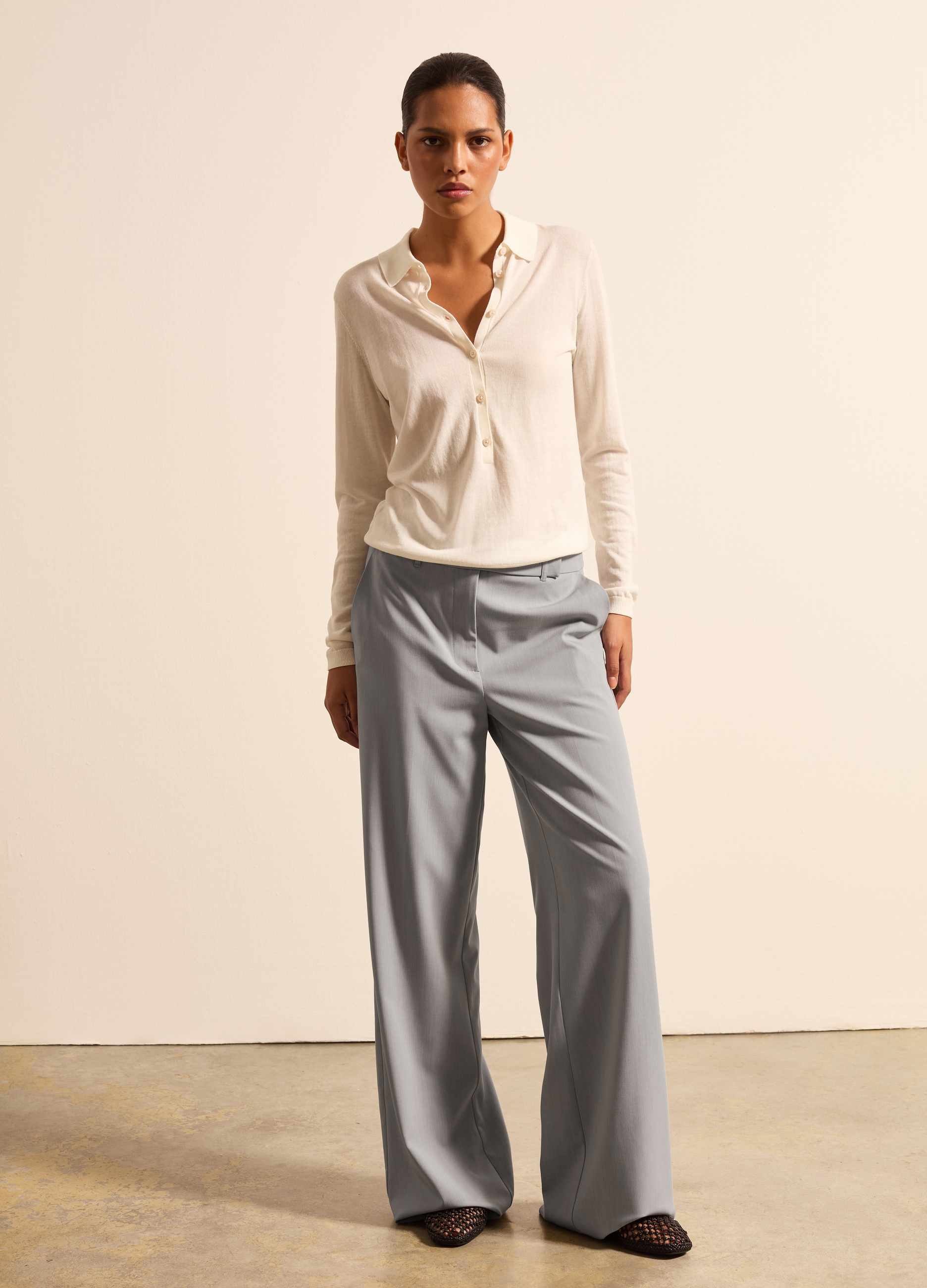 Stefanel - Pantalone a gamba larga, Donna, Grigio melange, Taglia 38