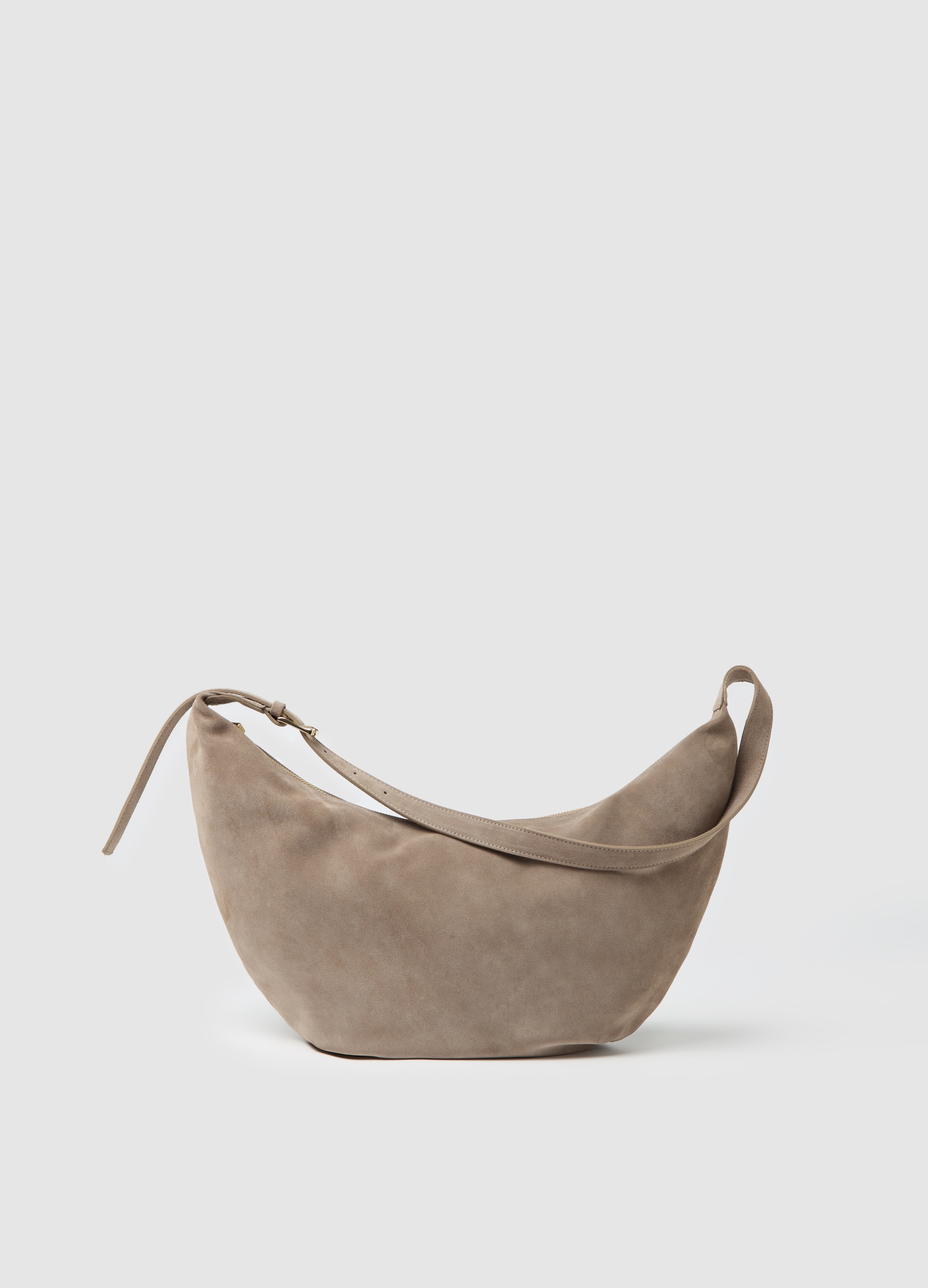 Stefanel - Borsa a mezza luna in suede, Donna, Grigio cenere, Taglia ONE SIZE