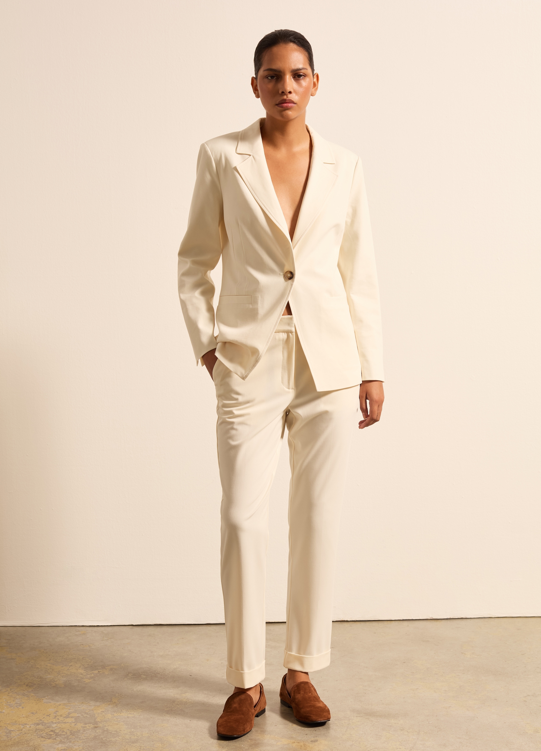 Stefanel - Pantalone a sigaretta con risvolti, Donna, Crema, Taglia 38