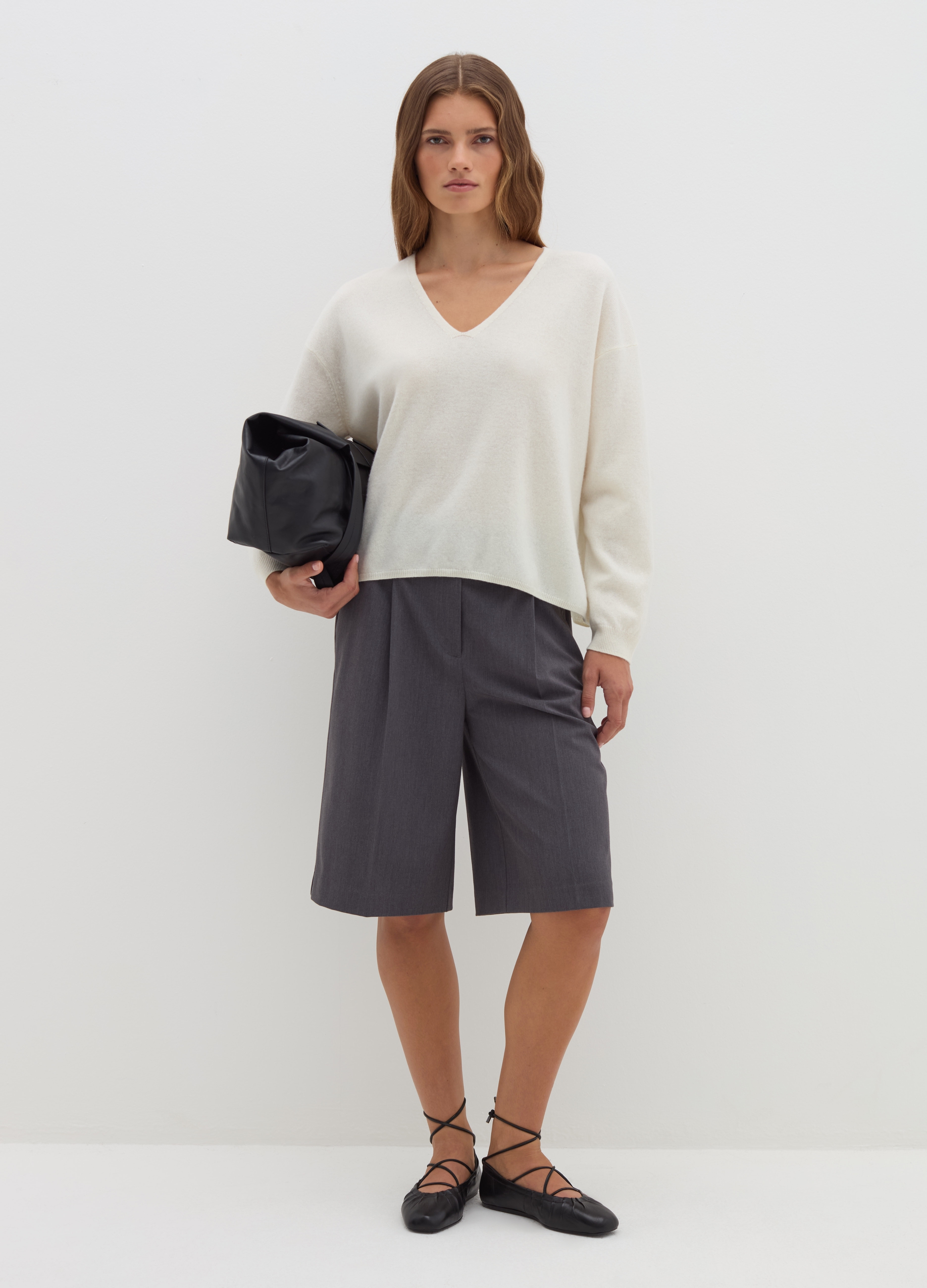 Stefanel - Bermuda con pinces, Donna, Grigio melange, Taglia 40