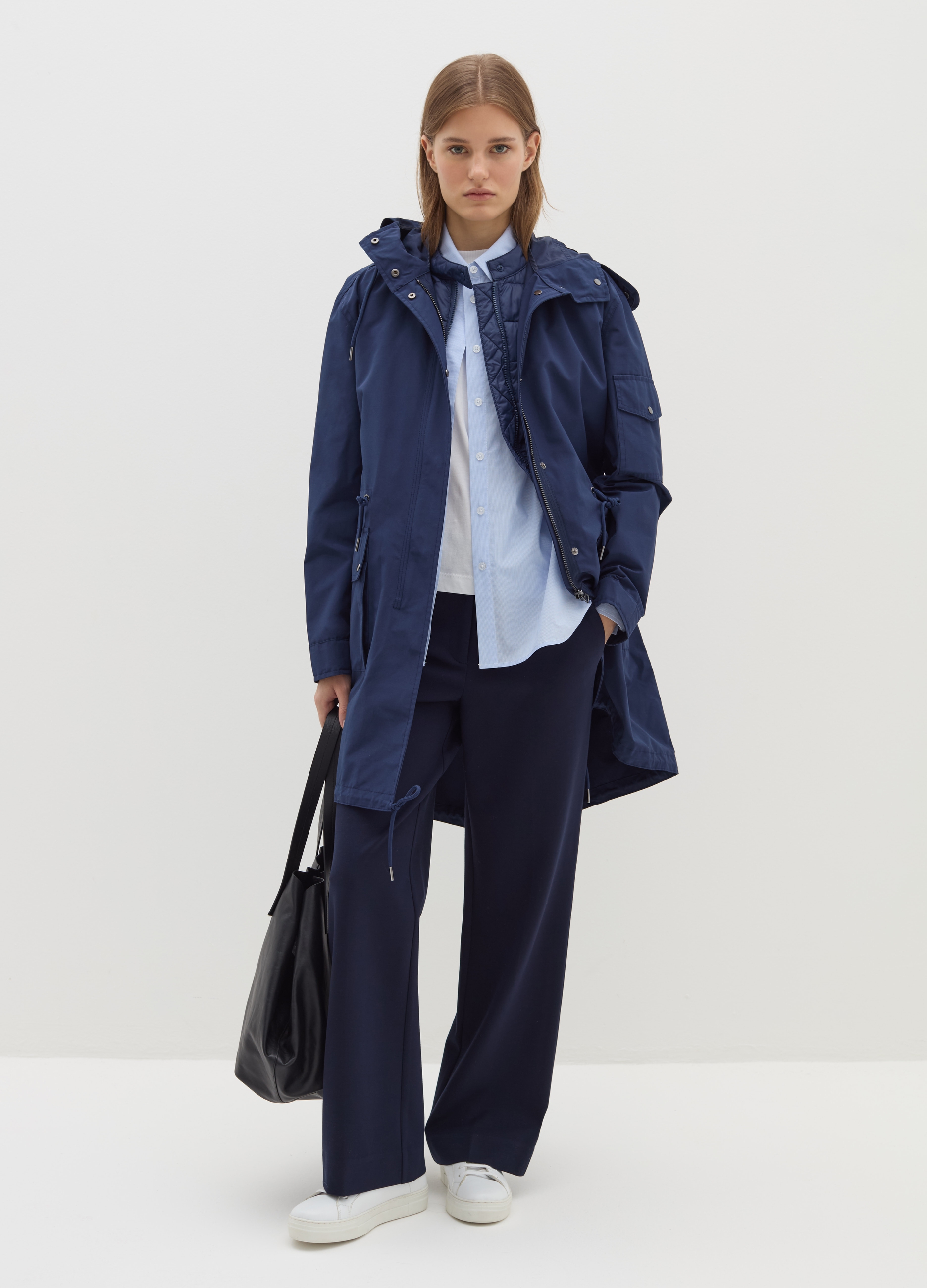 Stefanel - Giacca lunga impermeabile con gilet interno, Donna, Blu navy, Taglia XS