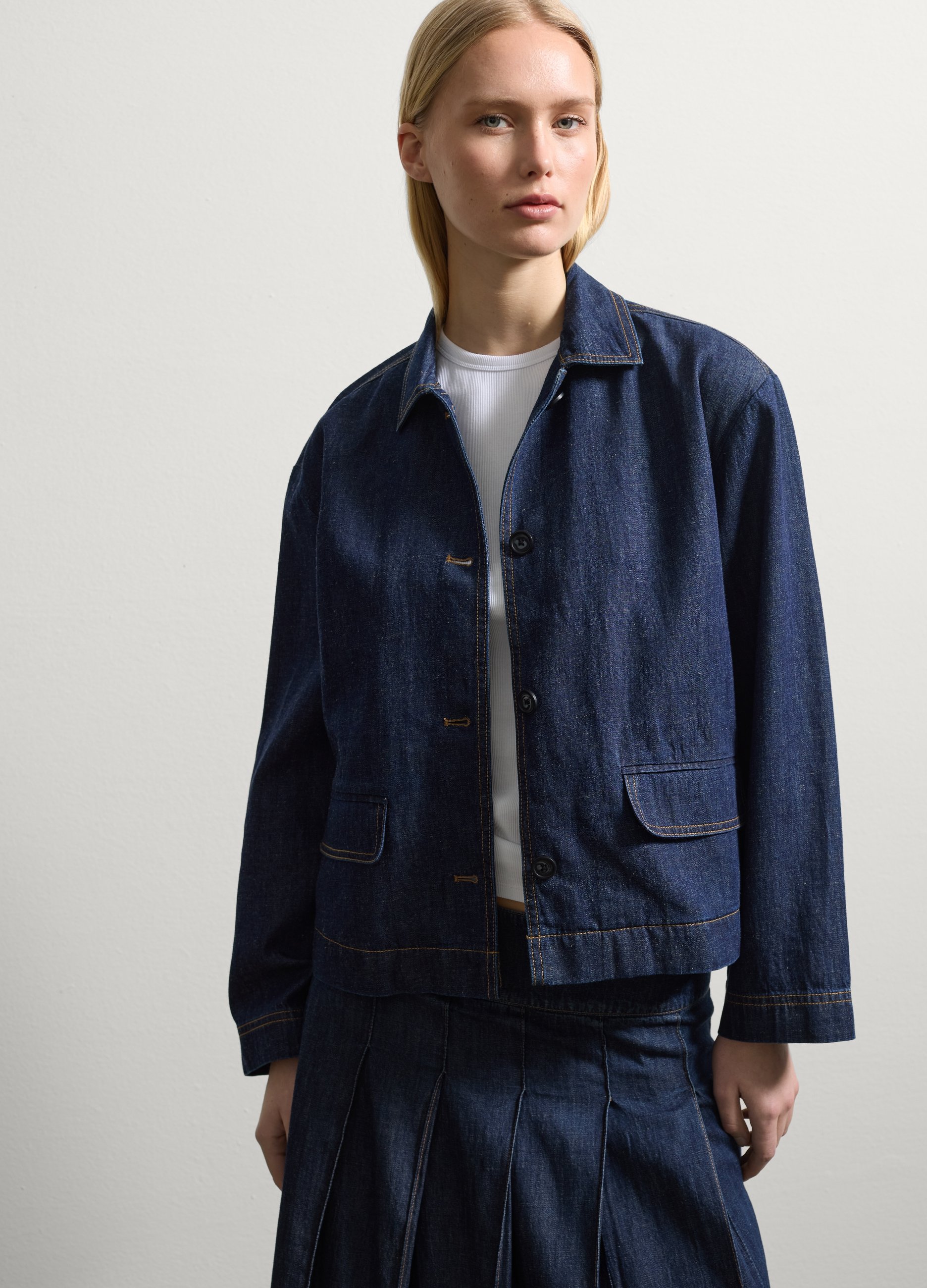 Stefanel - Shacket in denim, Donna, Lavaggio scuro, Taglia S