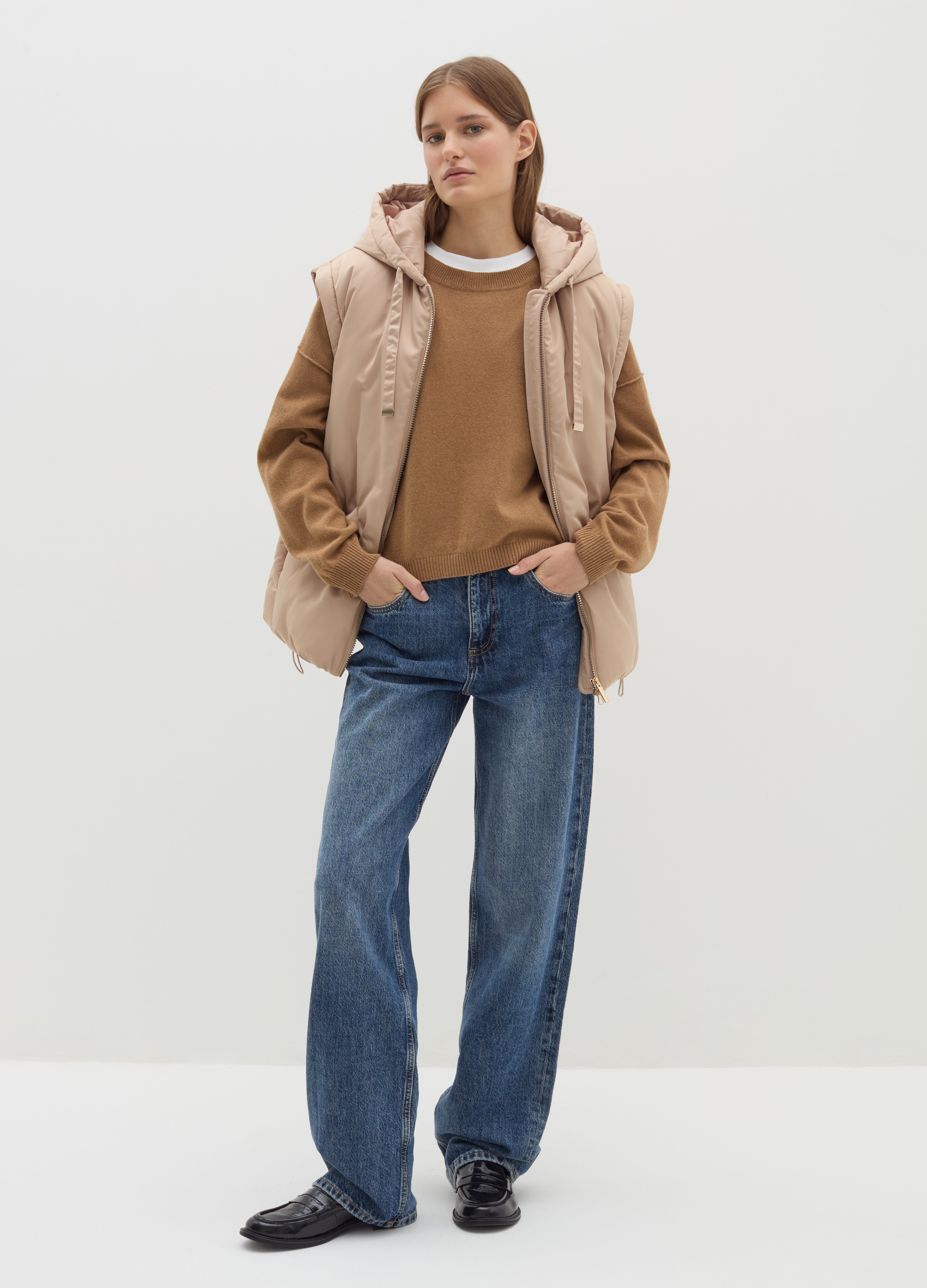 Stefanel - Pullover oversize con scollo rotondo, Donna, Cammello, Taglia M