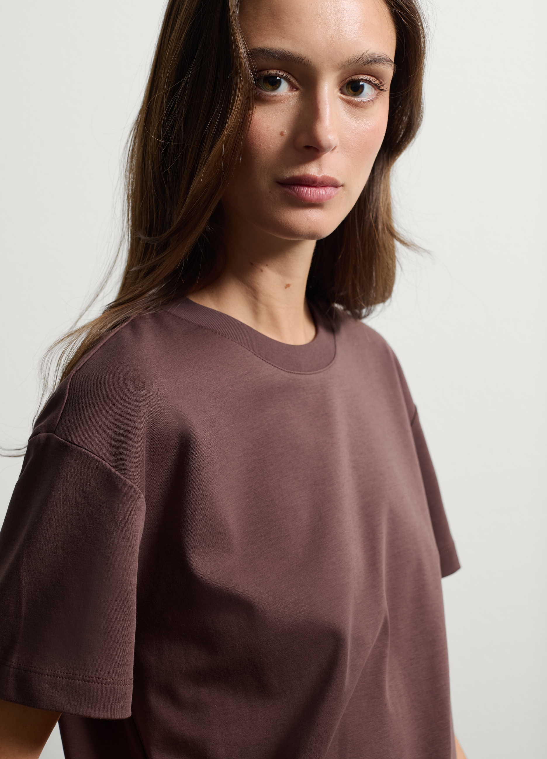 Stefanel - T-shirt in puro cotone marrone regular fit, Donna, Marrone scuro, Taglia XS