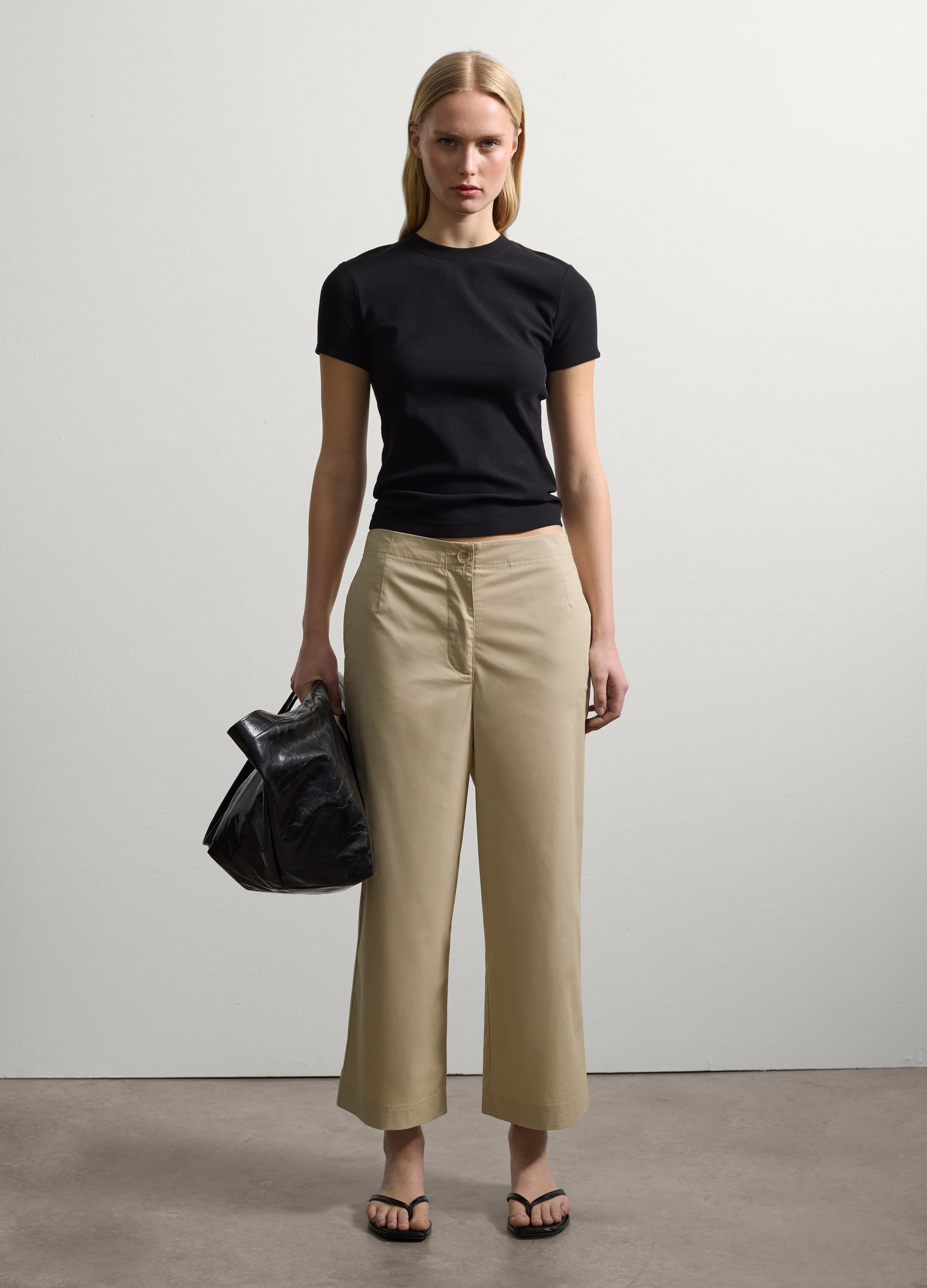 Stefanel - Pantalone straight fit ankle in cotone, Donna, Sabbia, Taglia 38