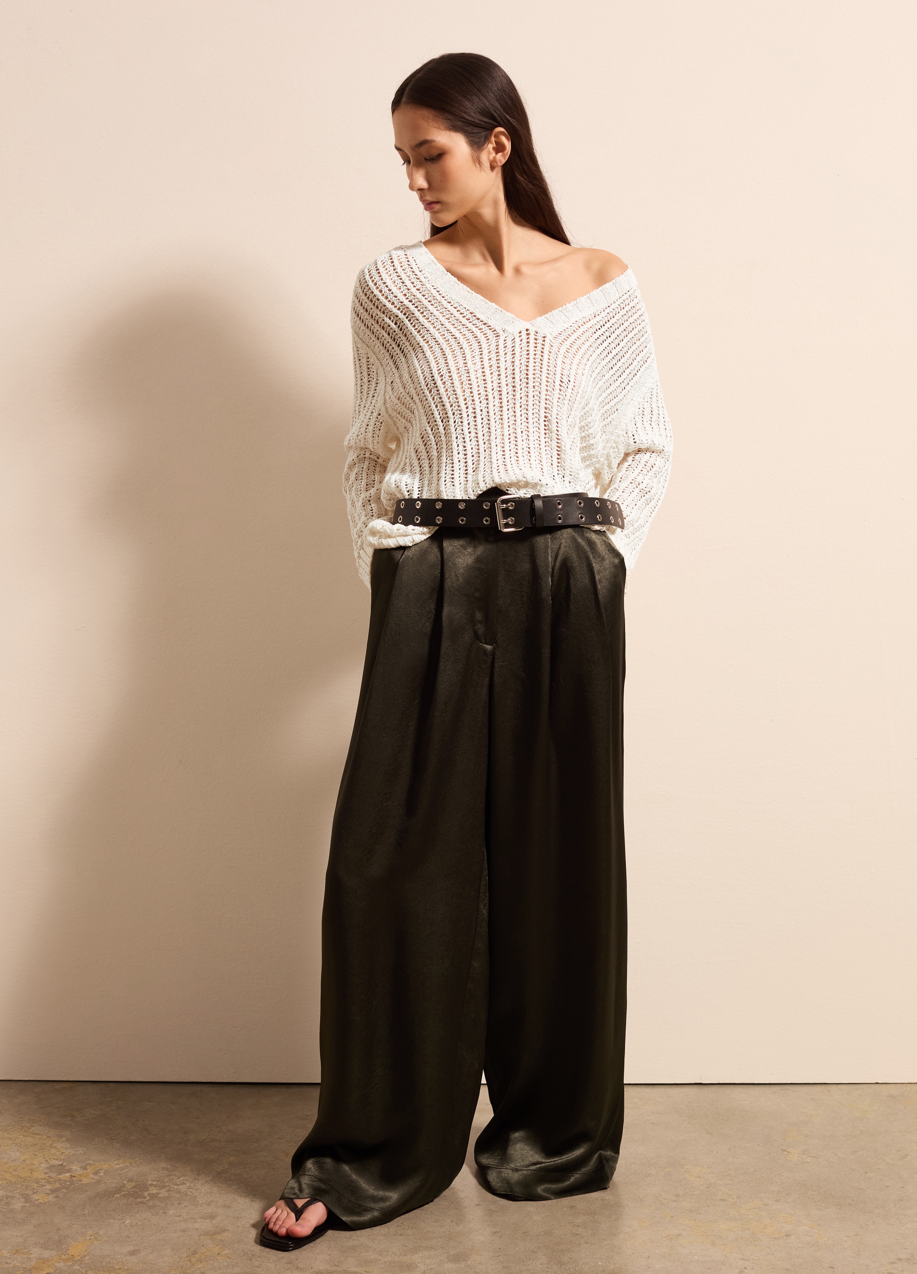 Stefanel - Maglia oversize traforata, Donna, Bianco ottico, Taglia XS