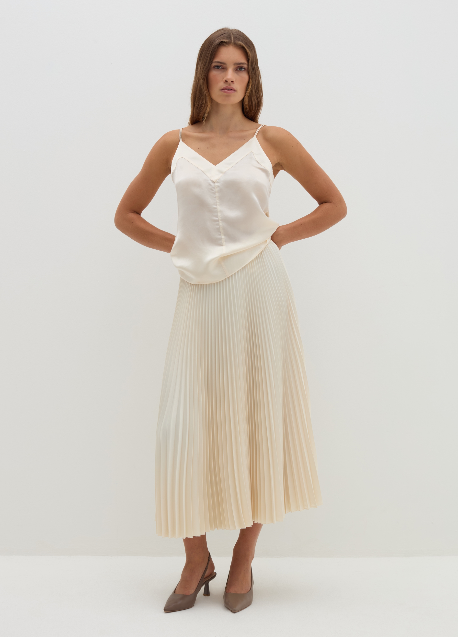 Stefanel - Top in viscosa e seta, Donna, Bianco avorio, Taglia XS