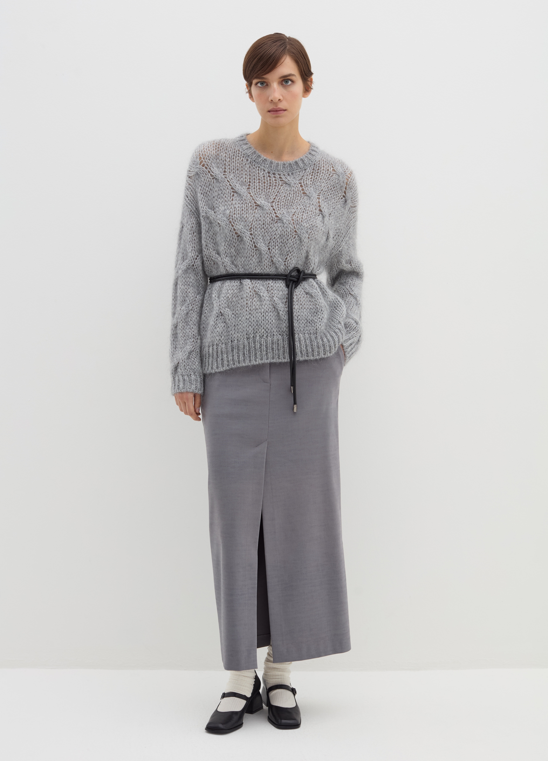Stefanel - Pullover oversize a treccia, Donna, Grigio melange, Taglia XS
