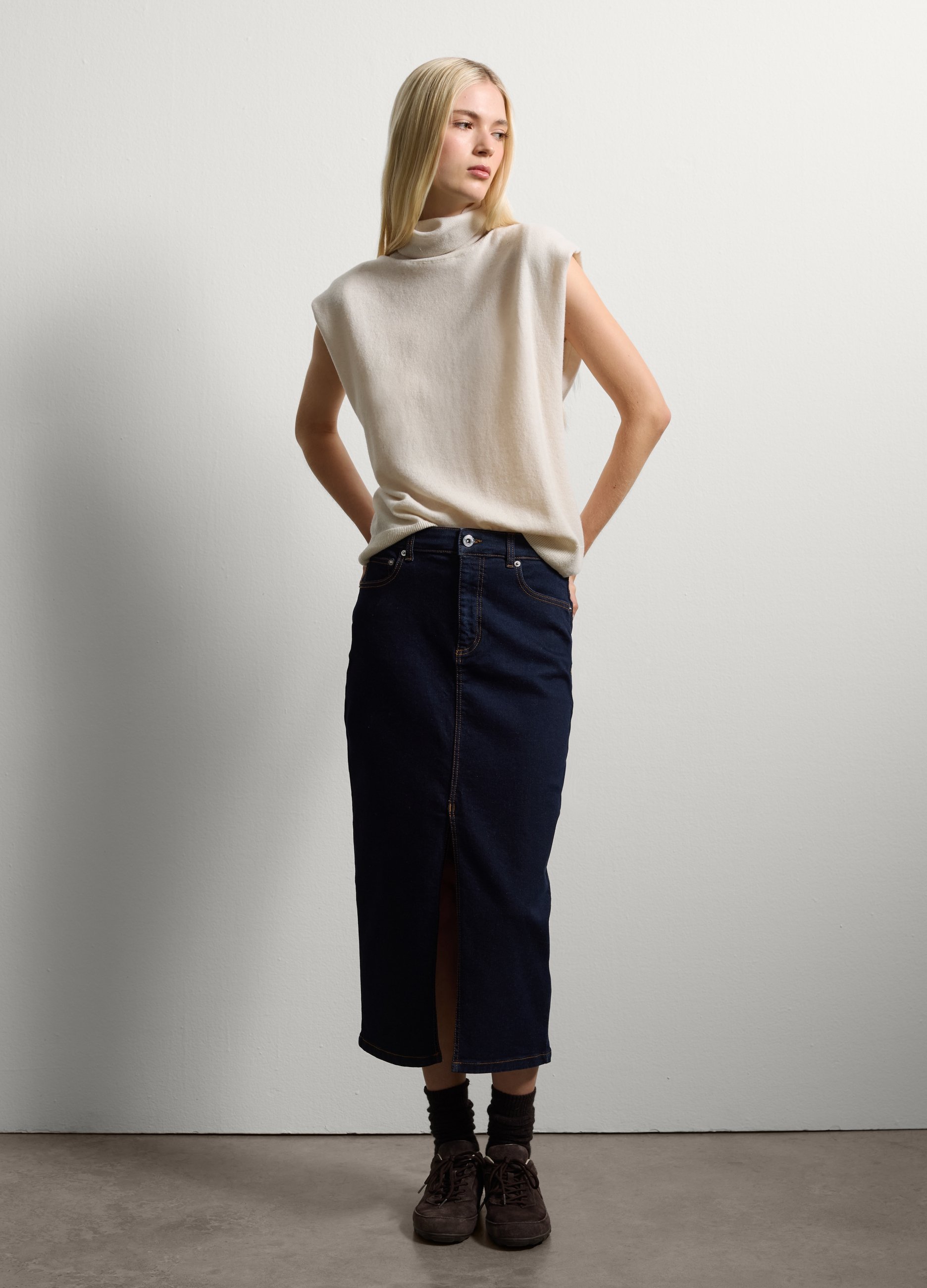 Stefanel - Gonna blu in cotone elasticizzato regular fit, Donna, Blu/Azzurro, Taglia XS