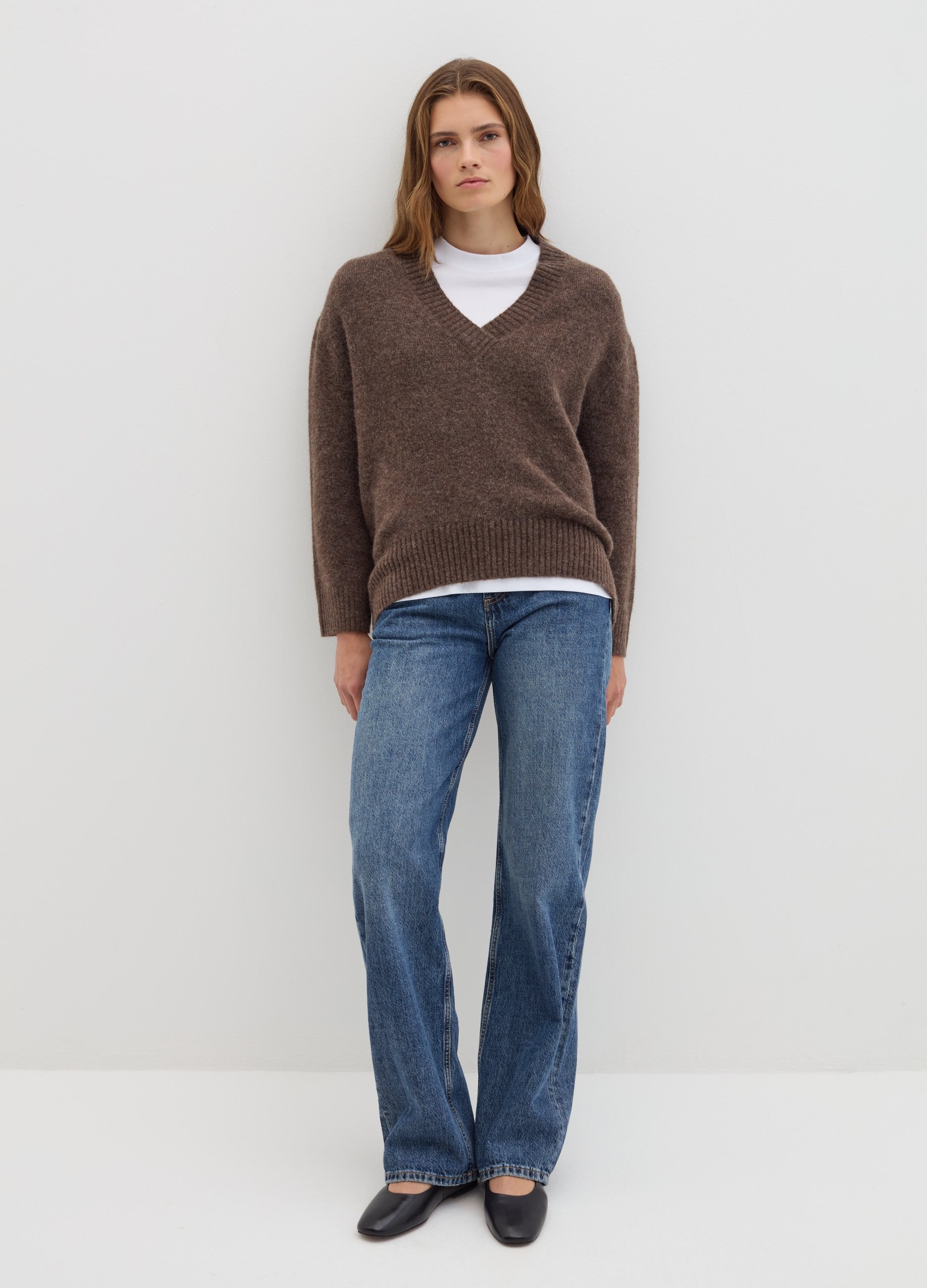 Stefanel - Pullover oversize con scollo a V, Donna, Marrone cioccolato, Taglia S