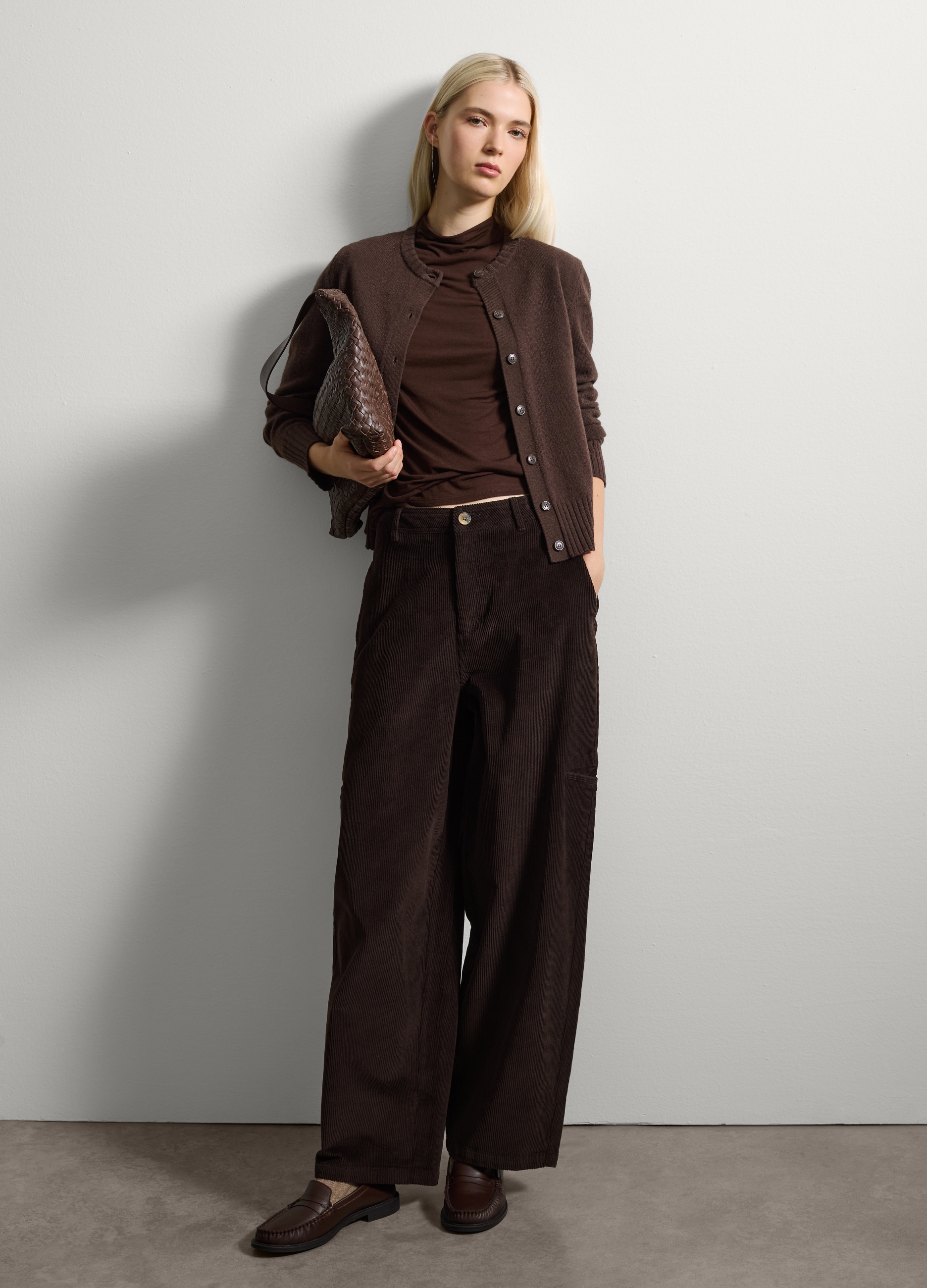 Stefanel - Pantaloni flare in cotone elasticizzato marroni, Donna, Marrone scuro, Taglia 38