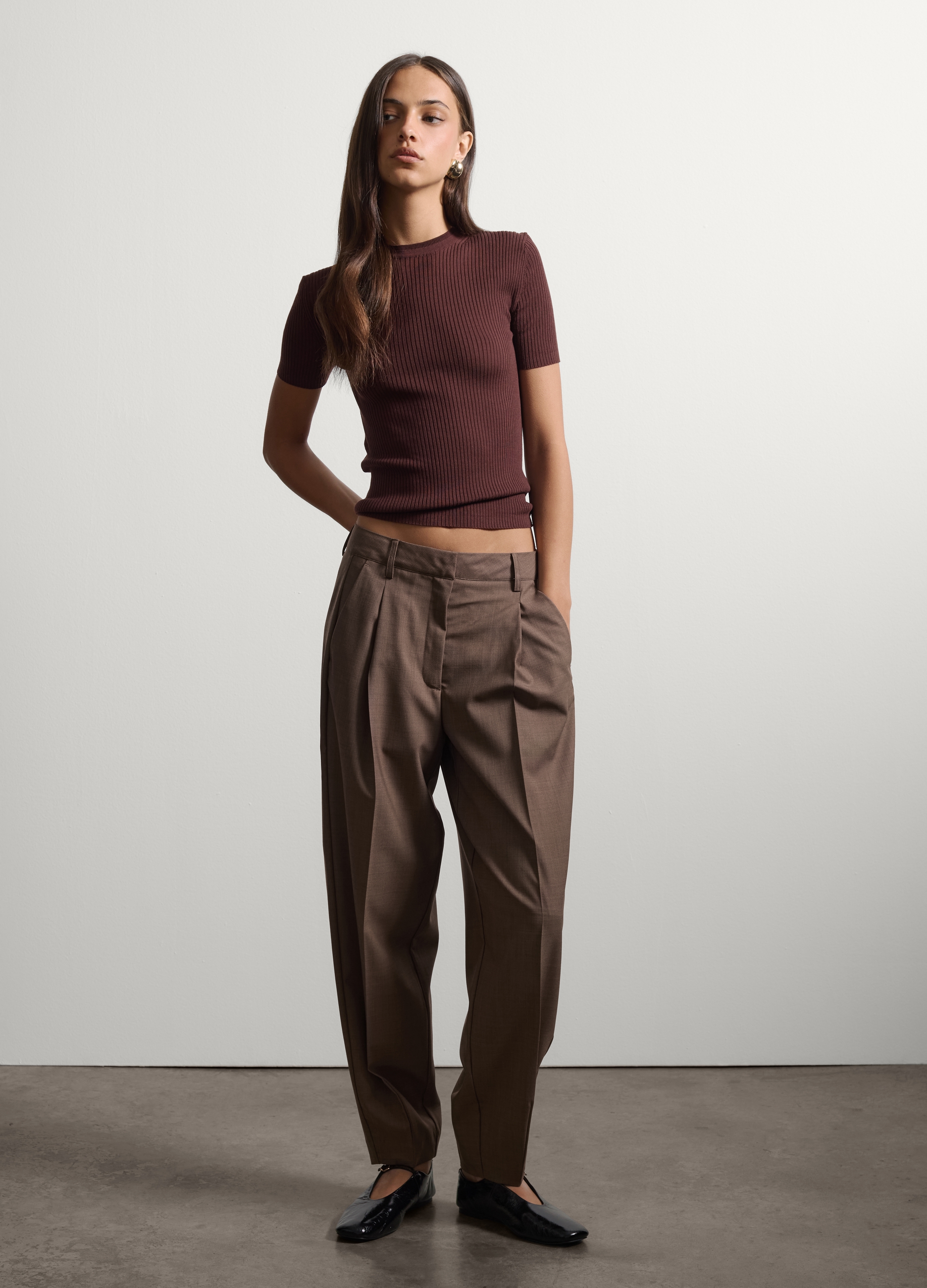 Stefanel - Braune Paperbag-Hose aus Woll- und Lyocellmix, Damen, Hellbraun