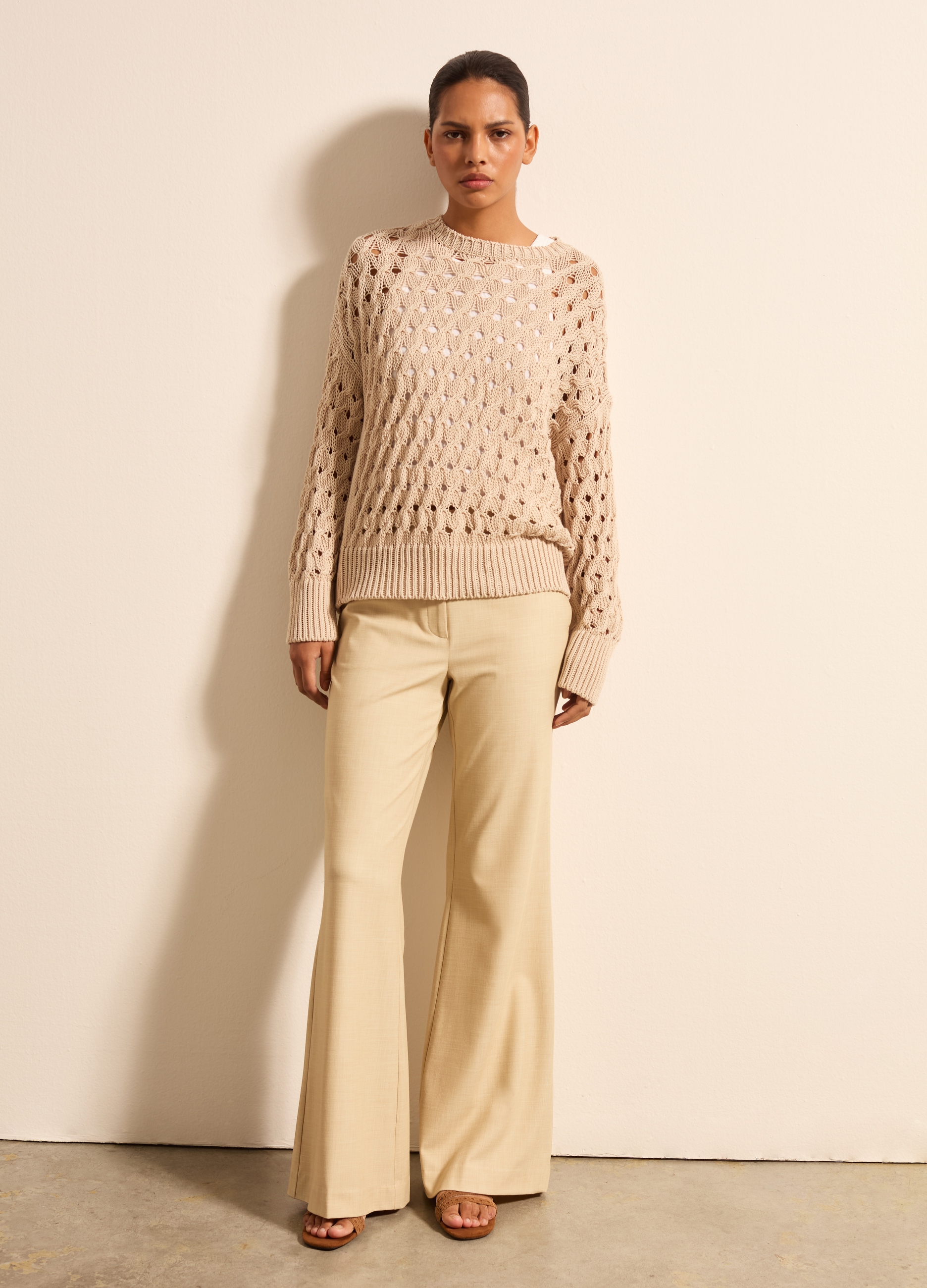 Stefanel - Pantalone flare fit trama lavorata, Donna, Beige, Taglia 38
