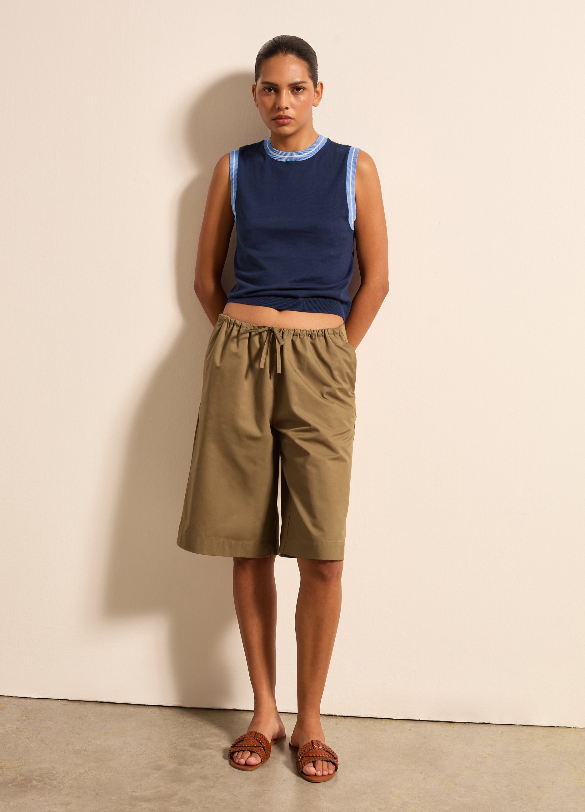 Stefanel - Tank top in crêpe con dettaglio lurex, Donna, Blu navy, Taglia XS