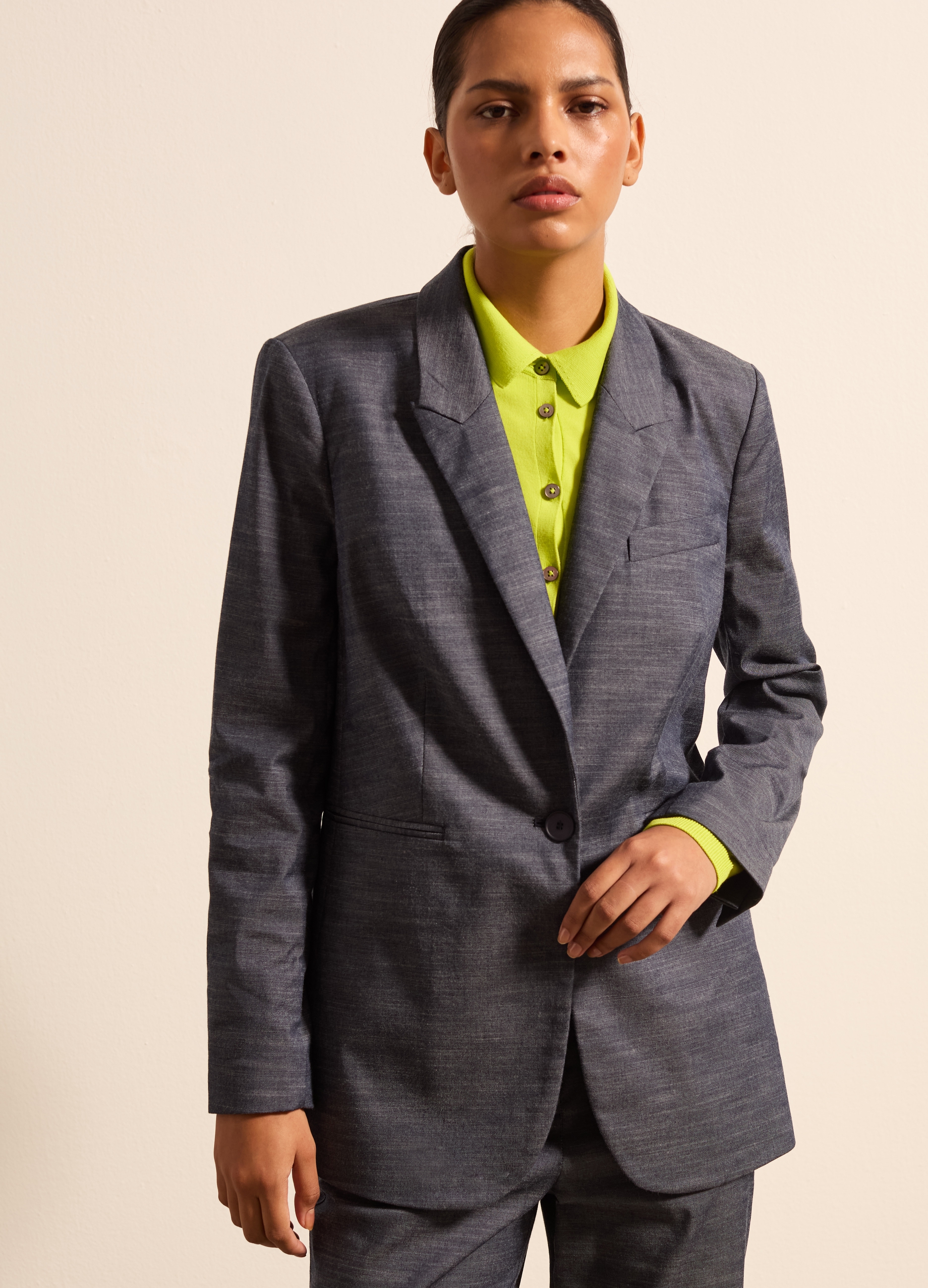 Stefanel - Blazer monopetto effetto denim, Donna, Blu denim, Taglia 38