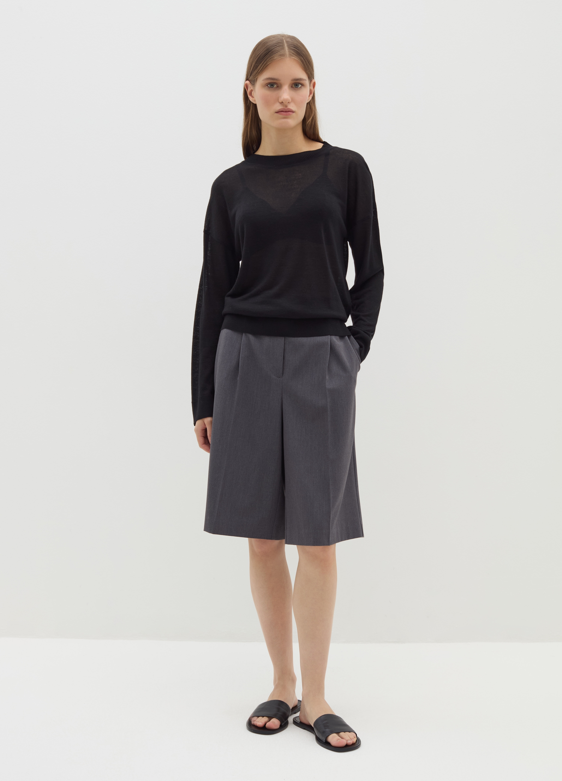 Stefanel - Maglia a maniche lunghe in lana e Lyocell, Donna, Nero, Taglia XS