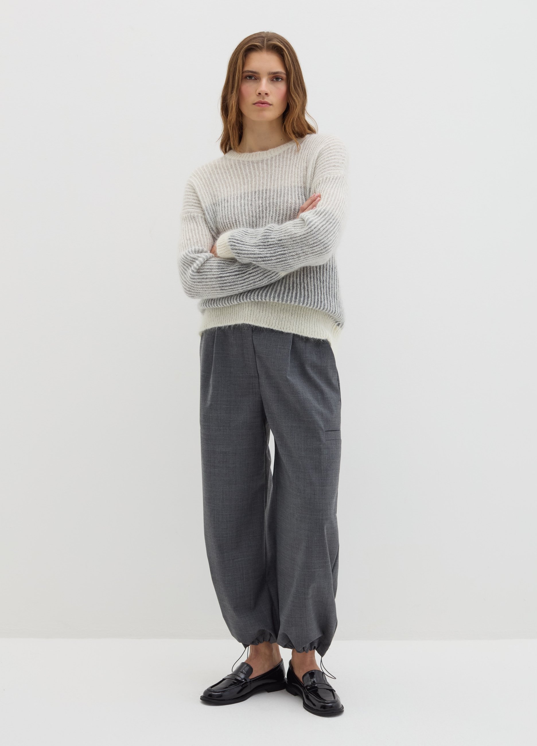 Stefanel - Pullover a riga vanise, Donna, Grigio chiaro, Taglia XS