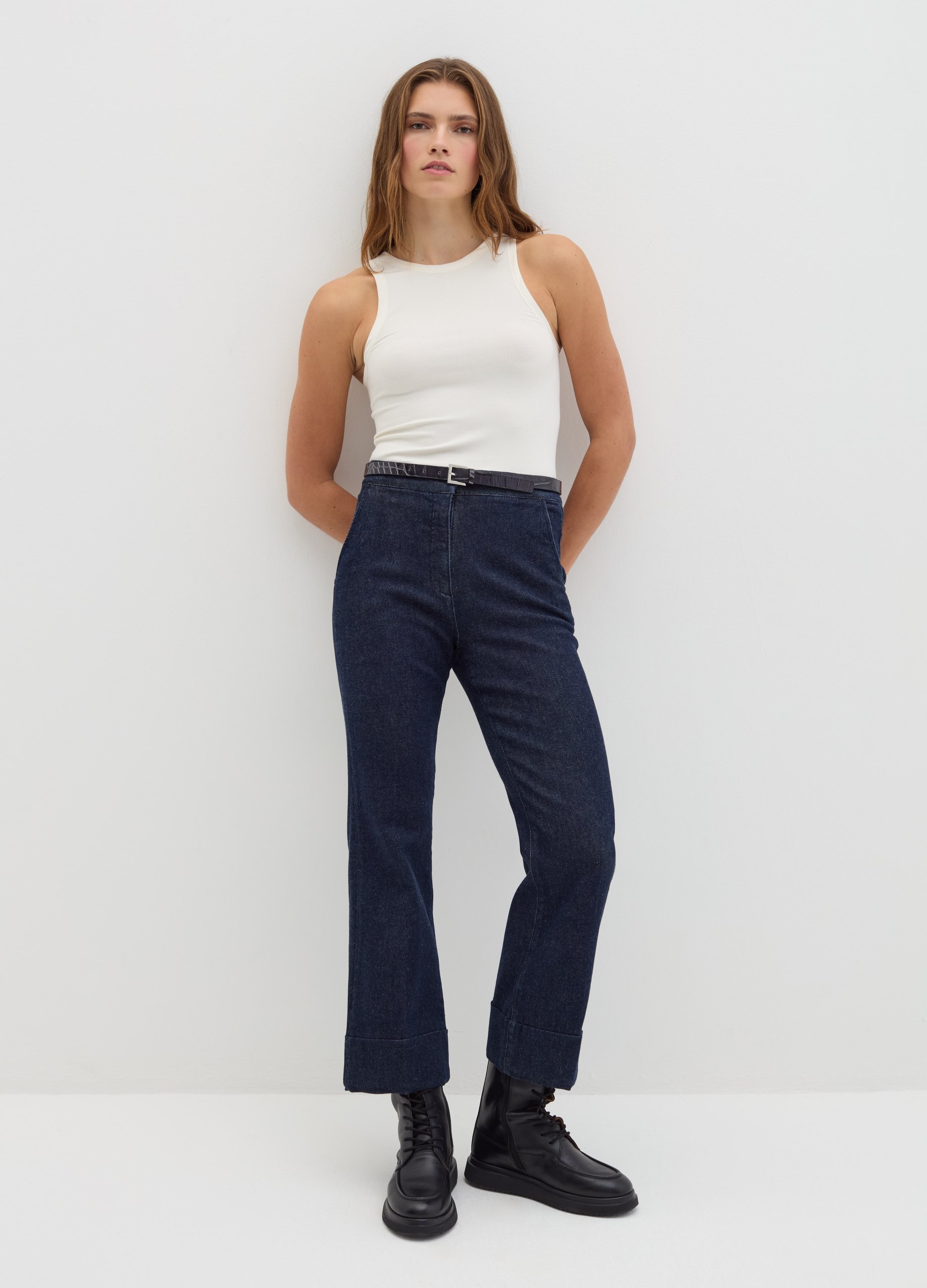 Stefanel - Jeans straight fit cinque tasche, Donna, Lavaggio scuro, Taglia 40