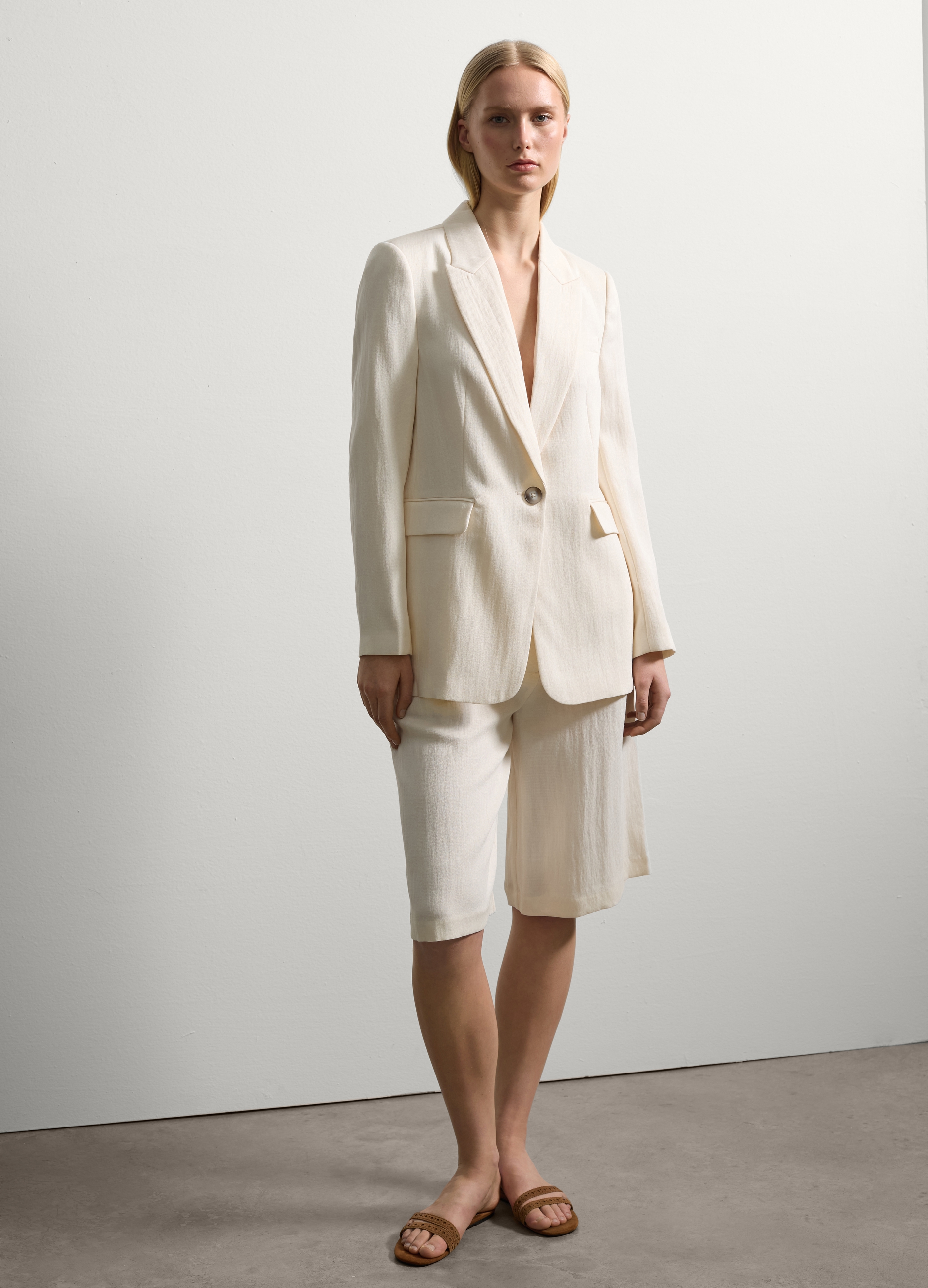 Stefanel - Bermuda in crêpe, Donna, Bianco avorio, Taglia 38