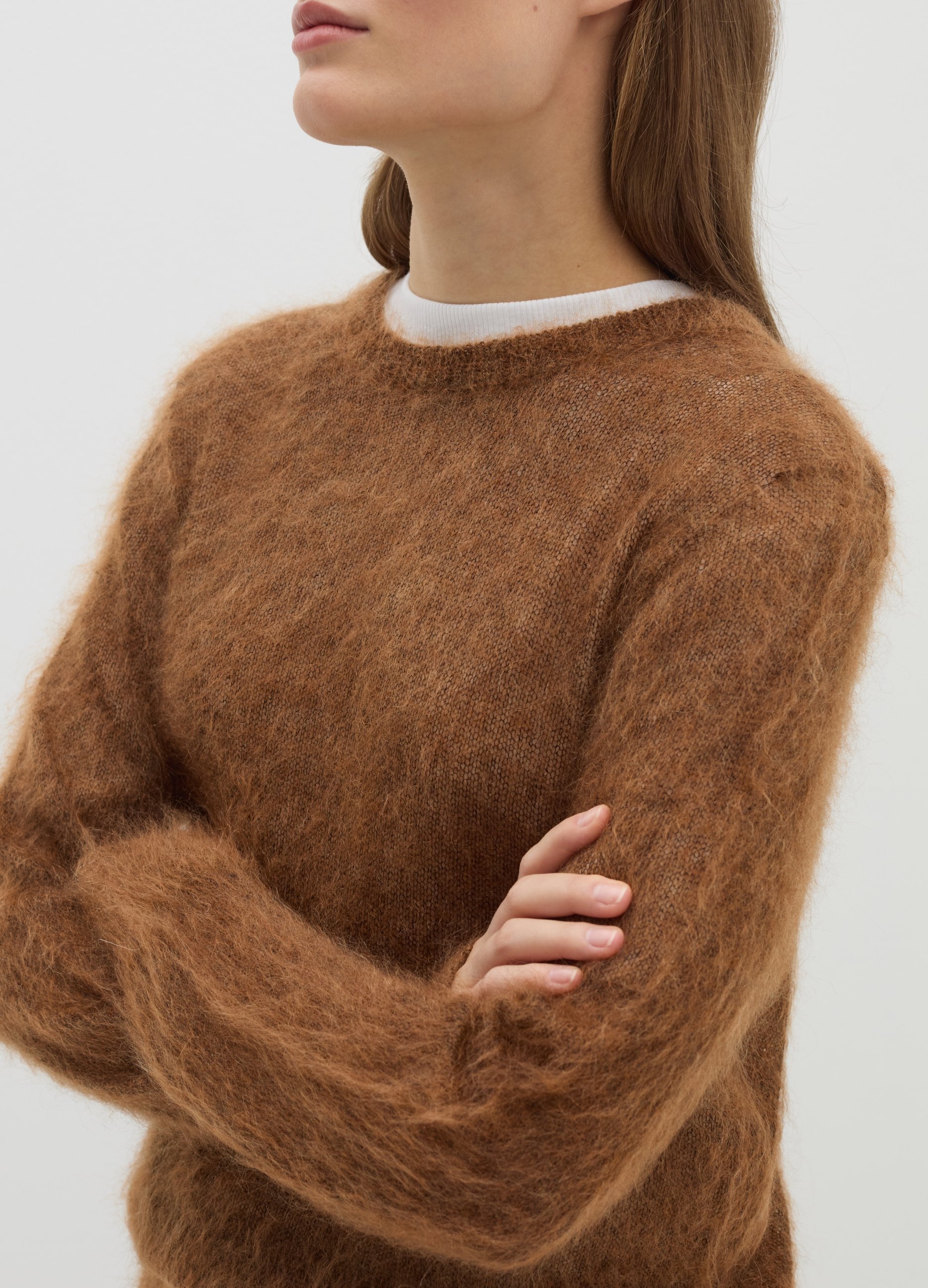 Stefanel - Pullover ultra leggero in filato peloso, Donna, Marrone tabacco chiaro, Taglia M