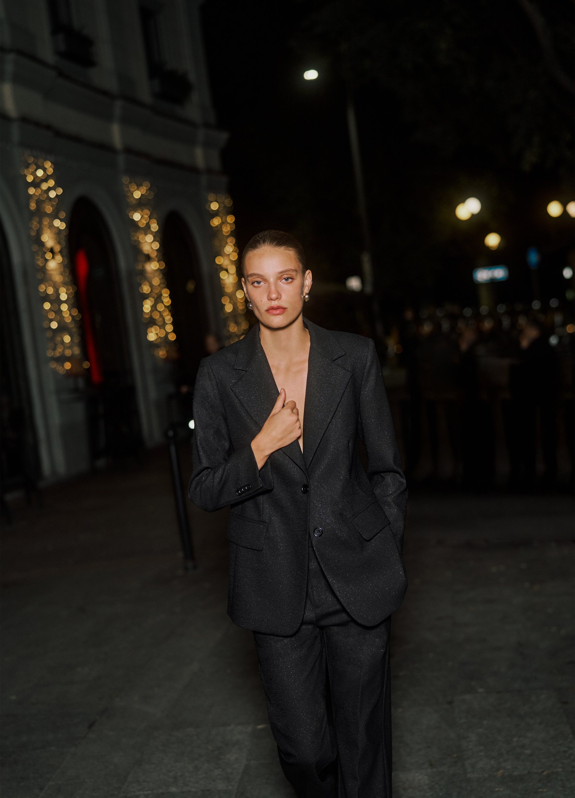 Stefanel - Blazer monopetto con lurex, Donna, Nero, Taglia 44