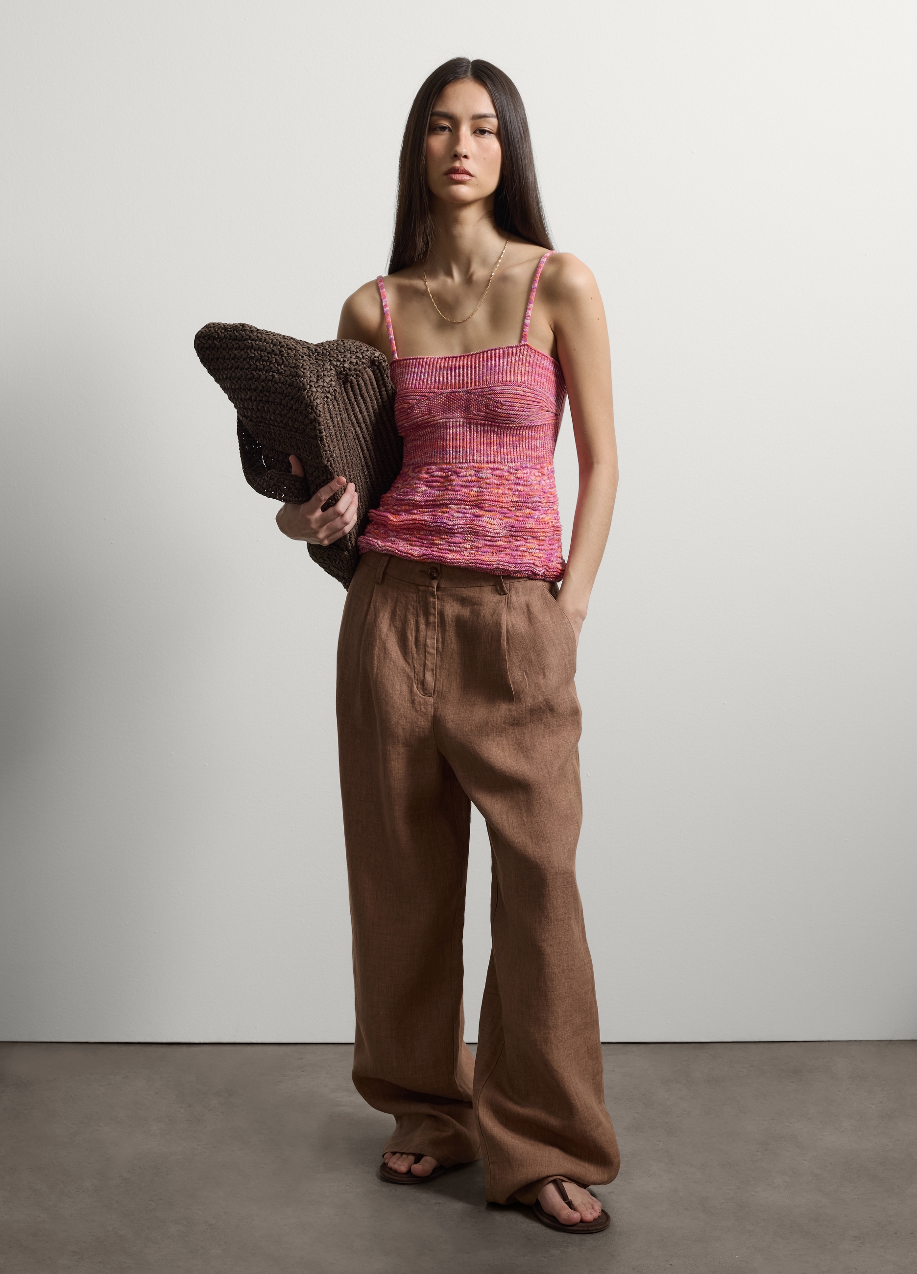 Stefanel - Pantaloni marroni in puro lino regular fit, Donna, Marrone chiaro, Taglia 40