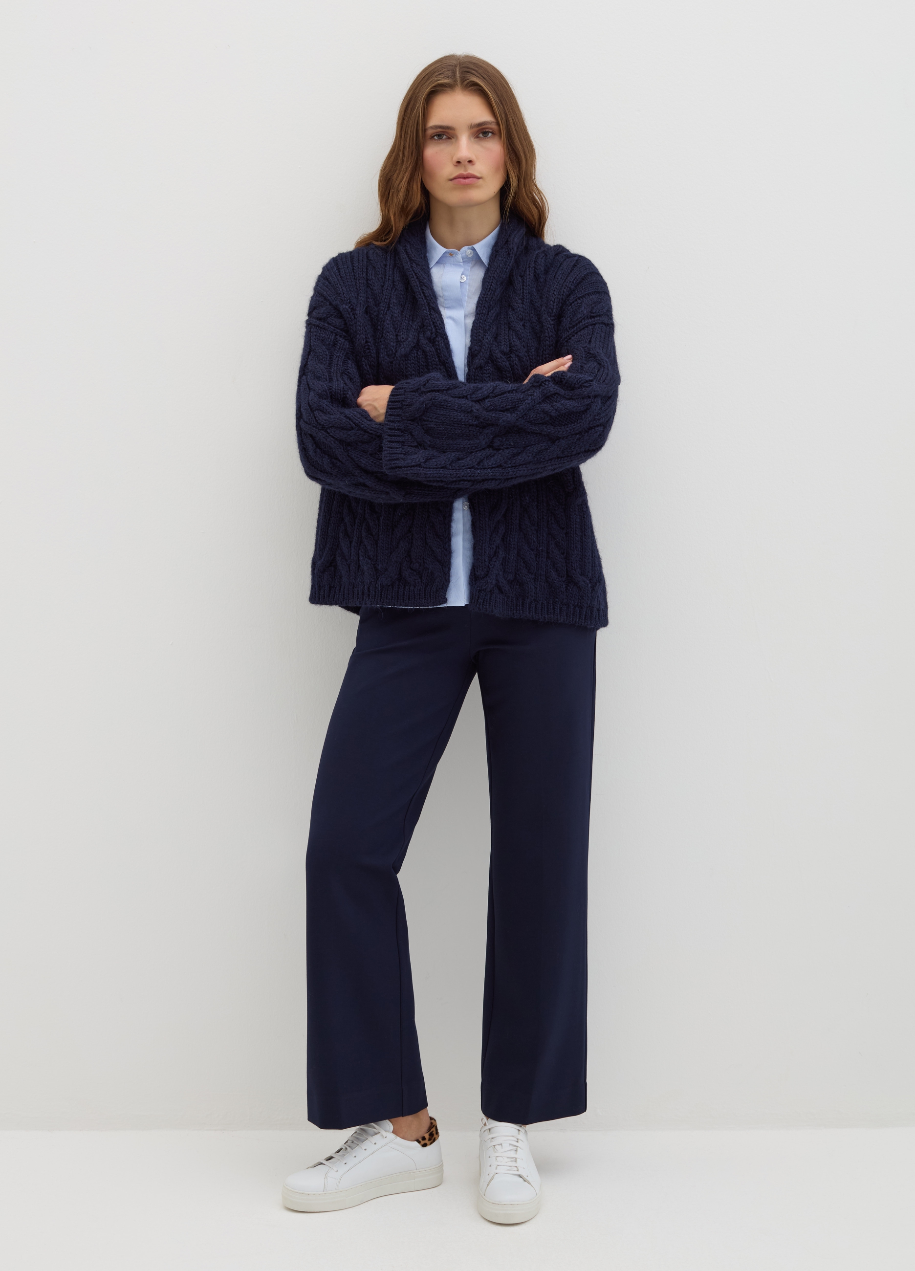 Stefanel - Pantalone straight fit in punto roma, Donna, Blu navy, Taglia 38