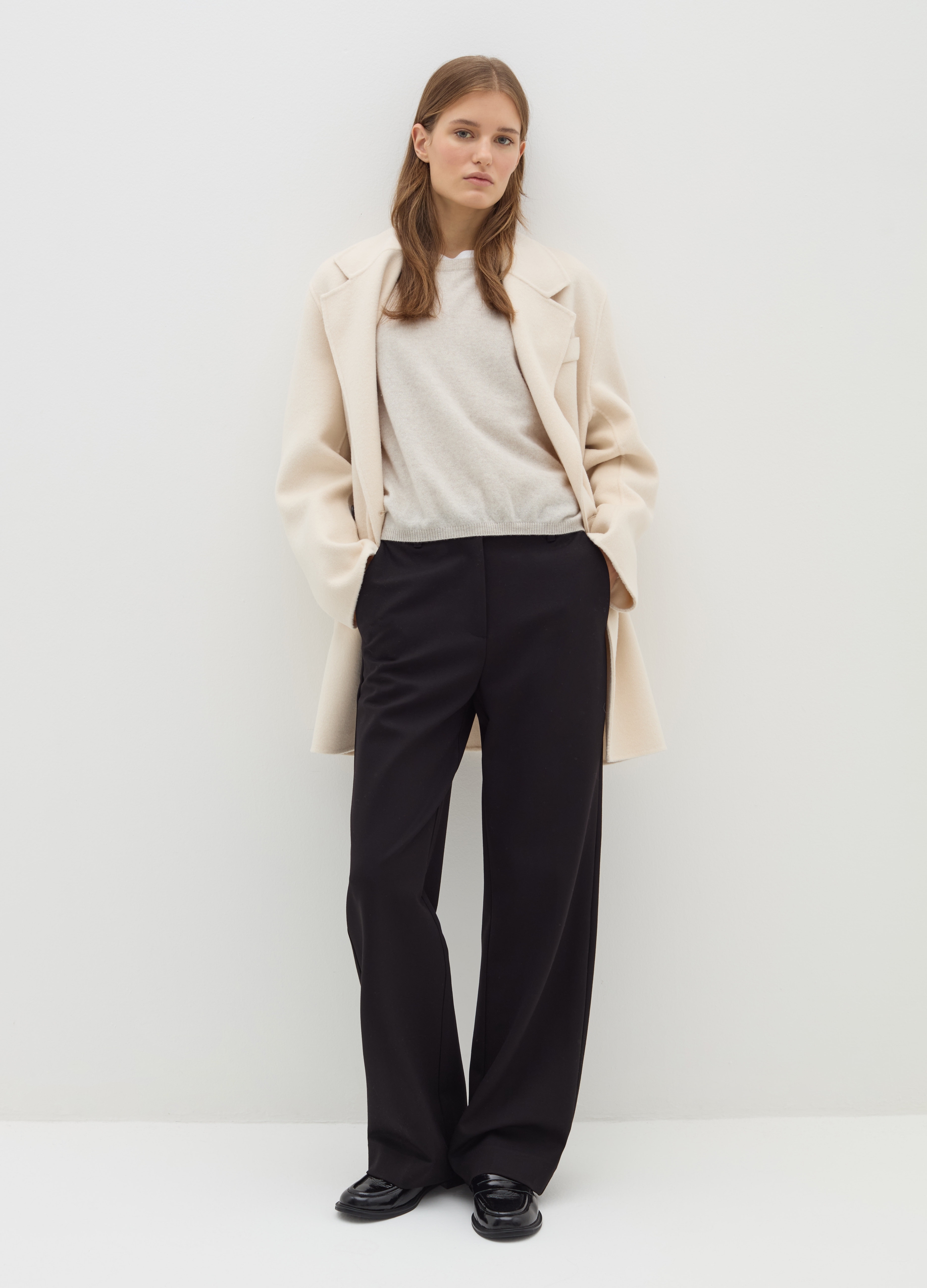 Stefanel - Pantalone straight fit in punto roma, Donna, Nero, Taglia 48