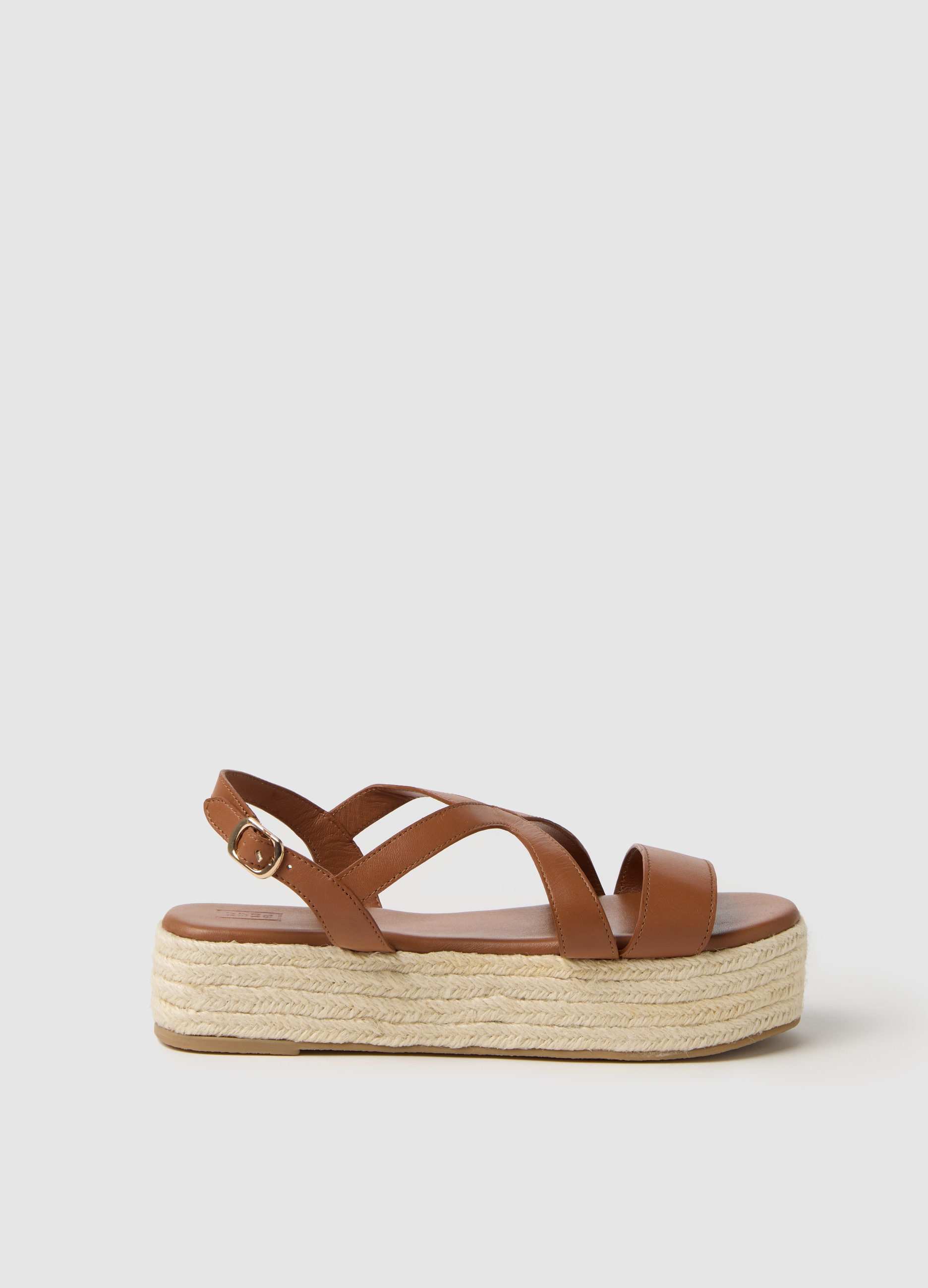 Stefanel - Sandalo in pelle con suola in corda, Donna, Marrone cuoio, Taglia 37