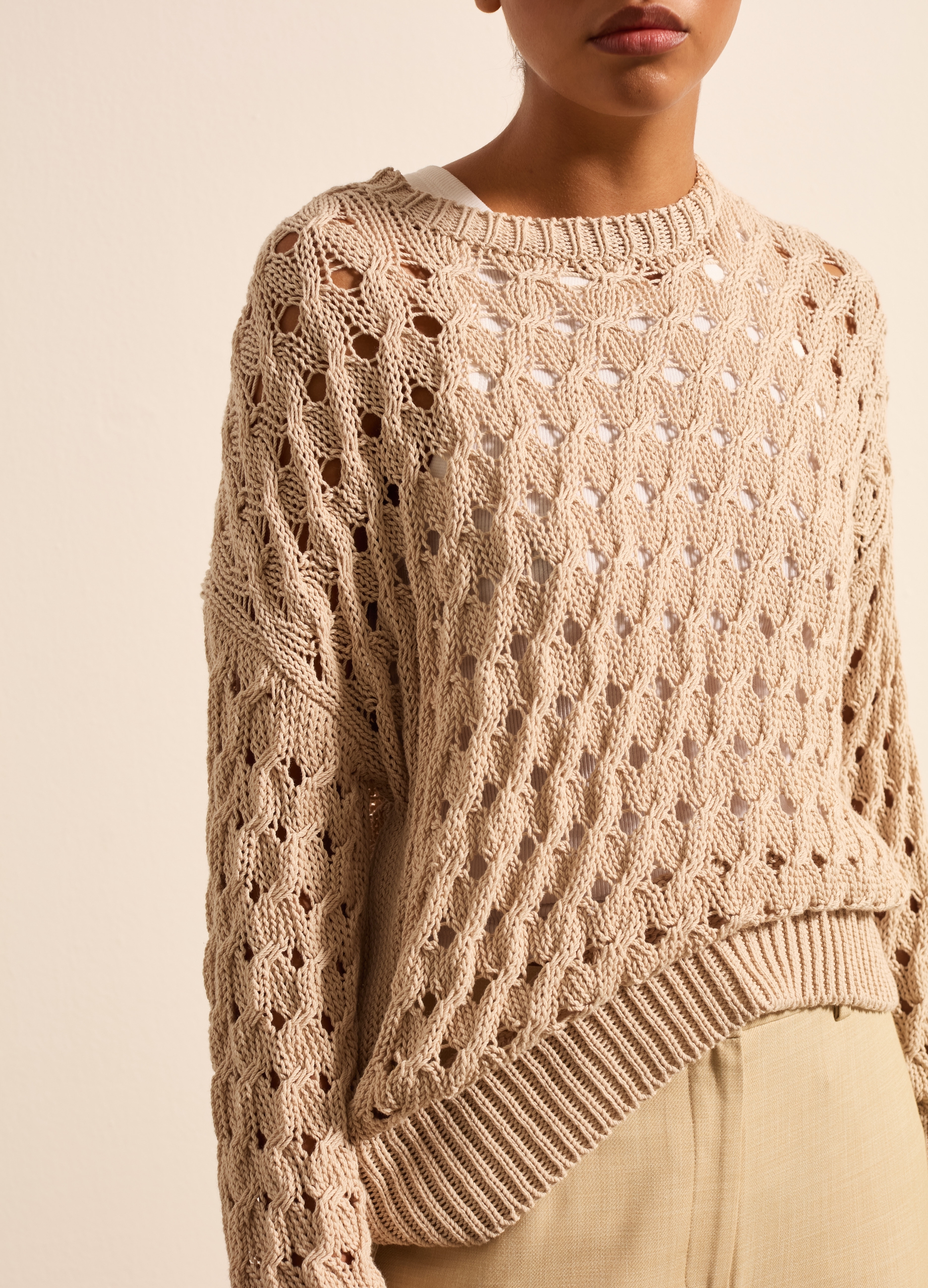 Stefanel - Maglia traforata, Donna, Corda, Taglia XS