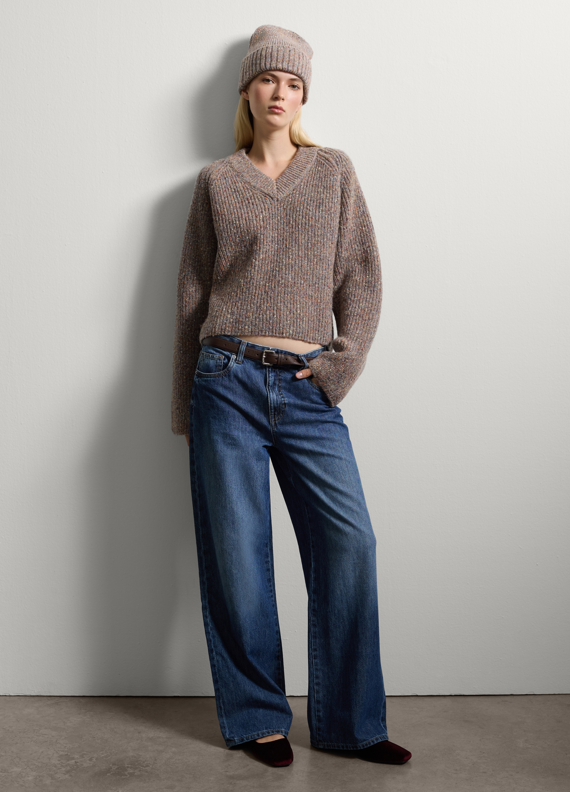 Stefanel - Cappello beige in maglia jersey, Donna, Beige chiaro, Taglia ONE SIZE