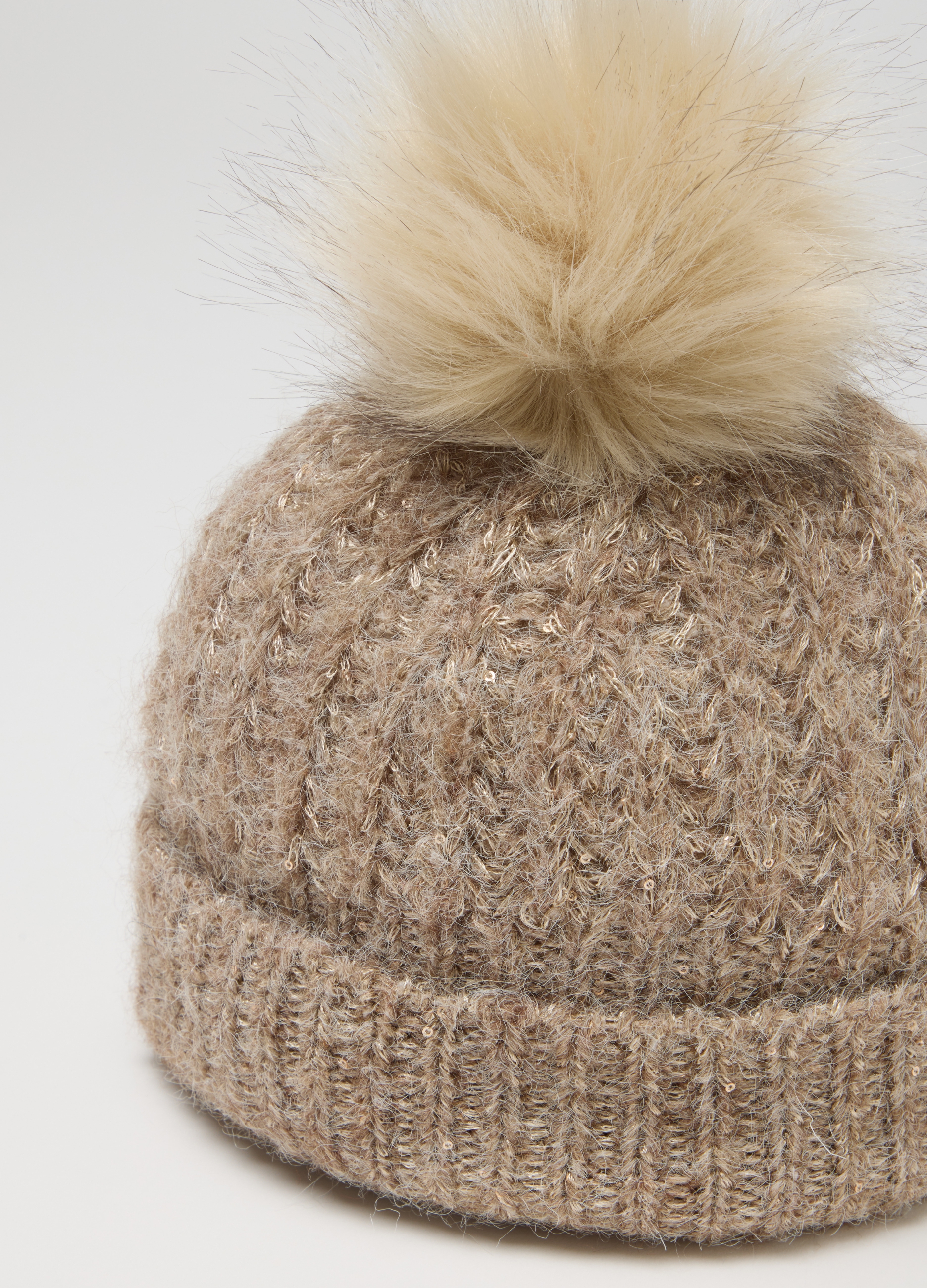 Stefanel - Cappello in maglia beige, Donna, Beige/Grigio, Taglia ONE SIZE