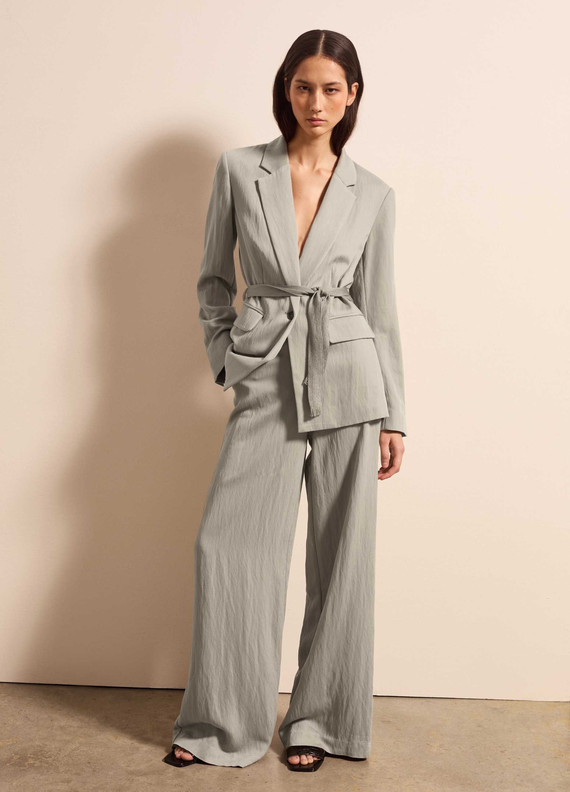 Stefanel - Pantalone a gamba larga in twill, Donna, Sabbia, Taglia 38