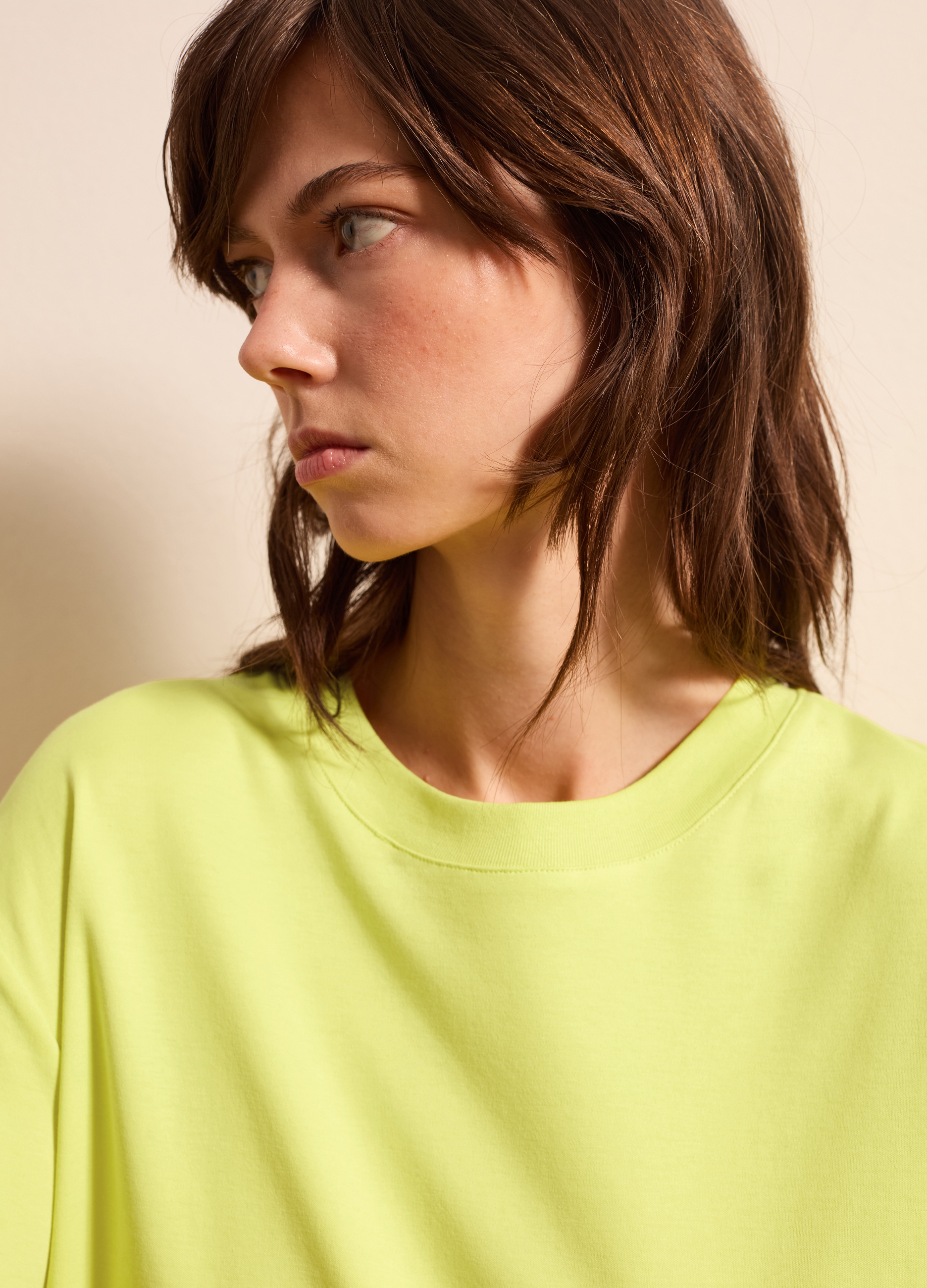 Stefanel - T-shirt boxy fit tinta unita, Donna, Verde acido, Taglia XS