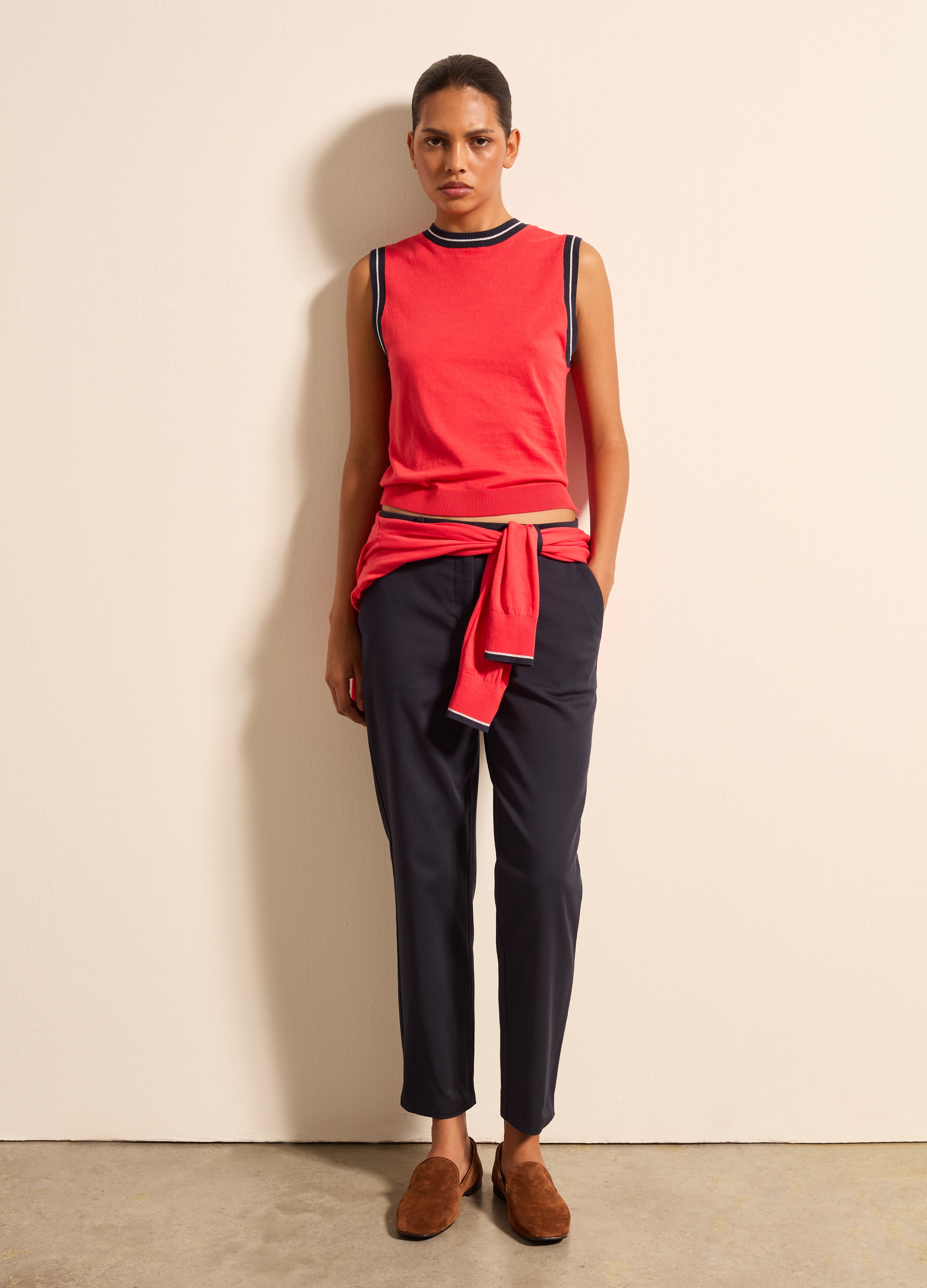 Stefanel - Tank top in crêpe con dettaglio lurex, Donna, Rosso fragola, Taglia L