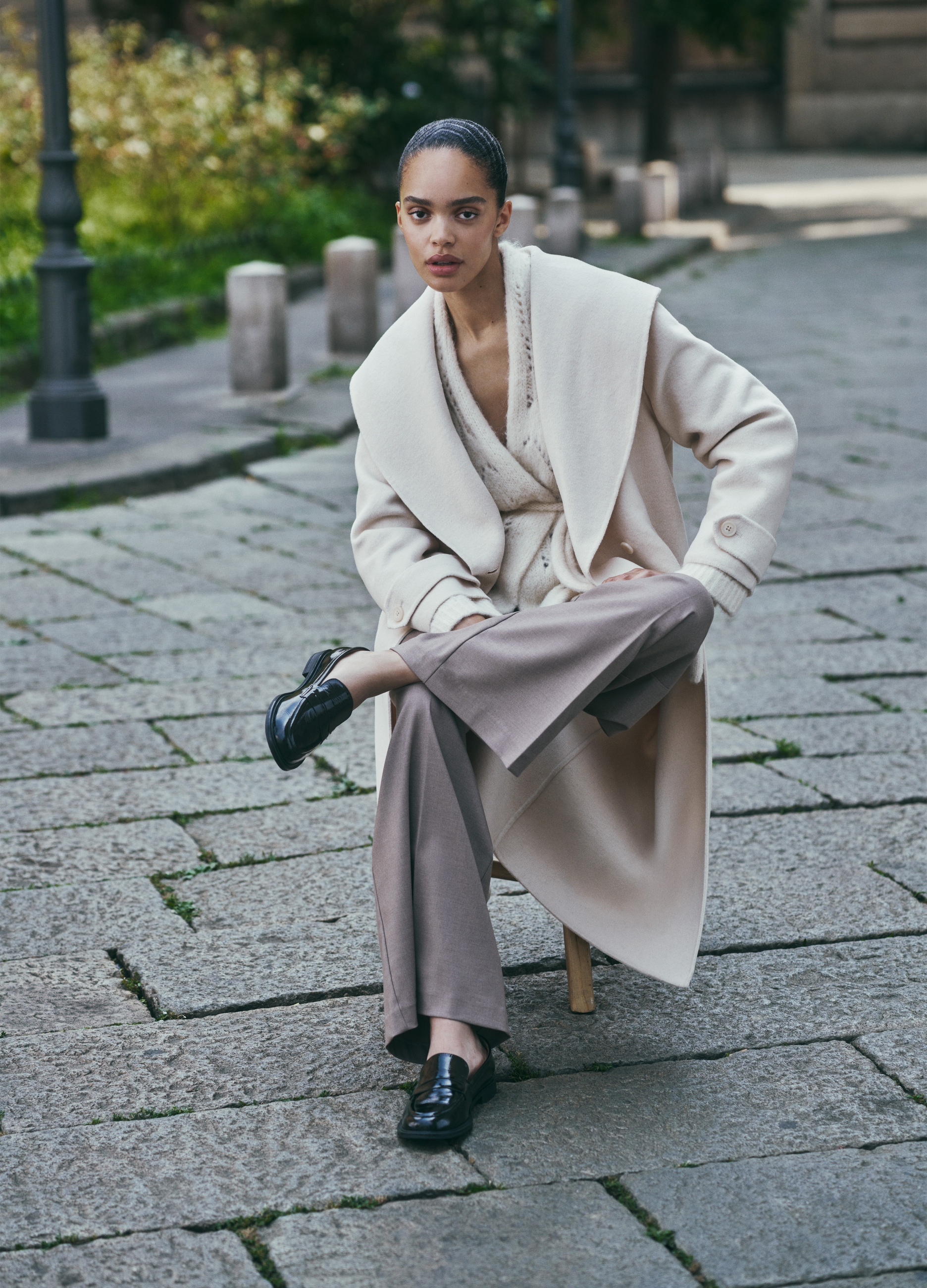 Stefanel - Cappotto lungo doppiopetto, Donna, Bianco avorio, Taglia S