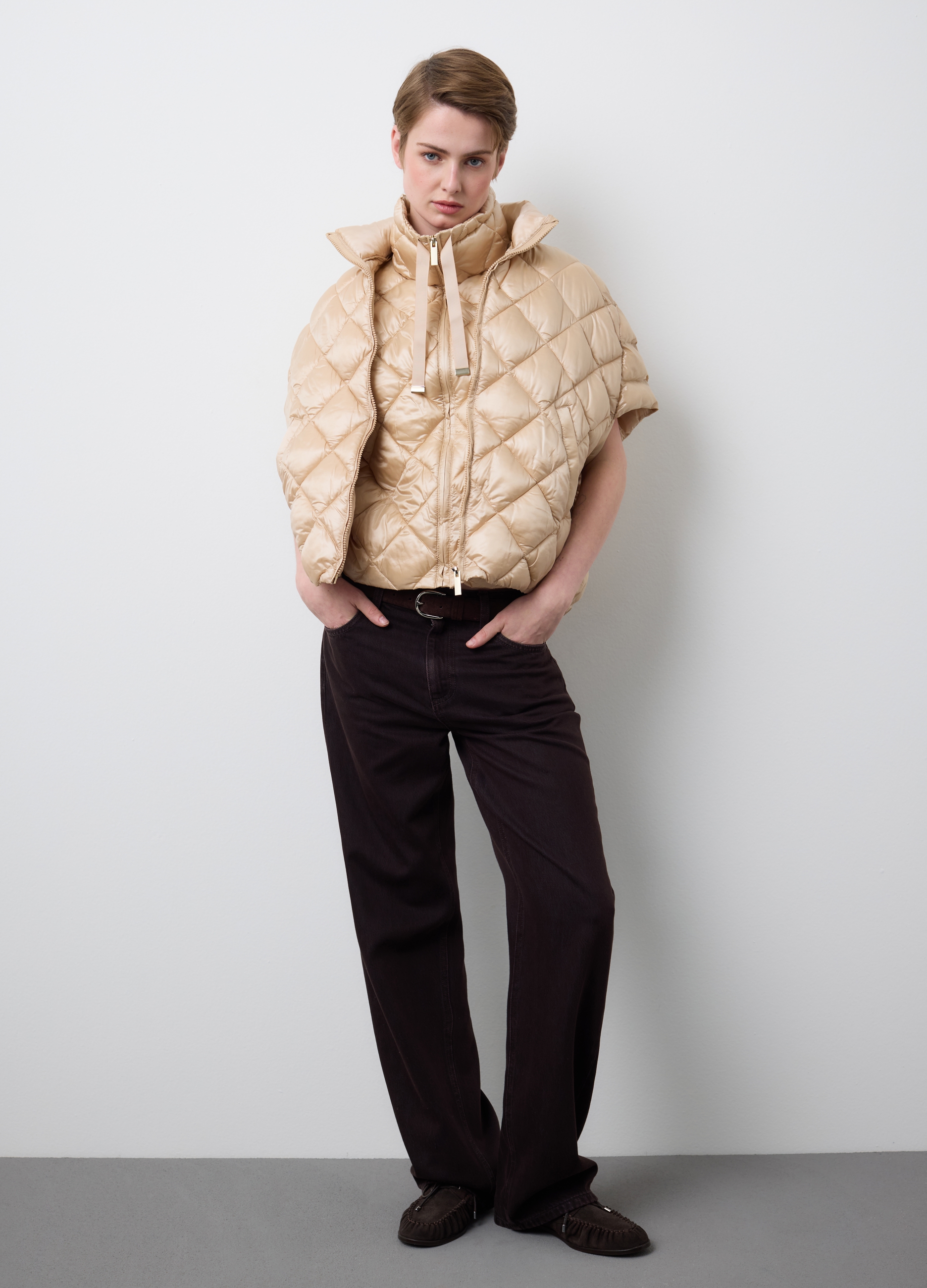 Stefanel - Giacca ultraleggera beige regular fit con zip, Donna, Beige melange, Taglia XS/S