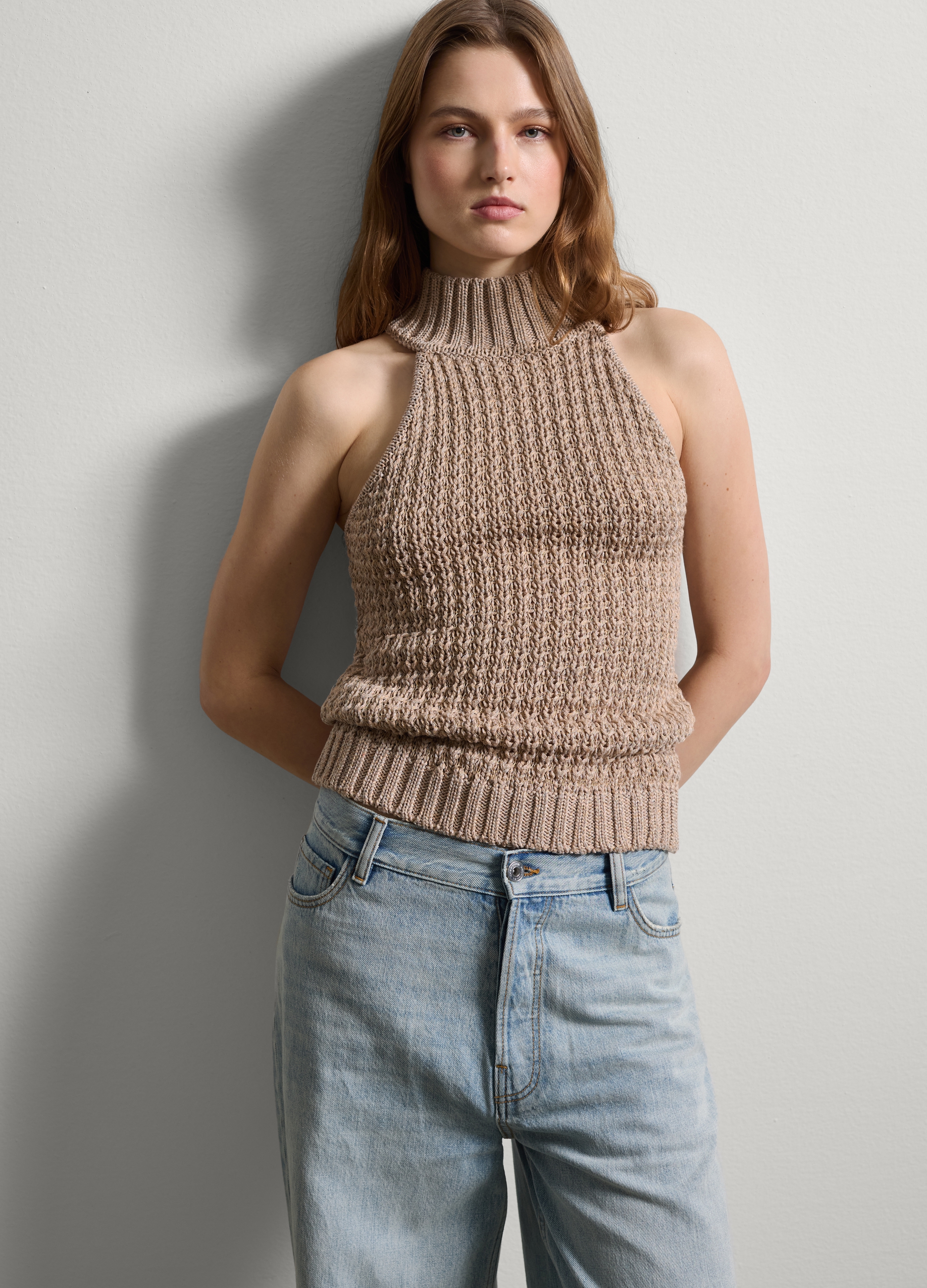 Stefanel - Tank top lavorato scollo halter, Donna, Beige, Taglia XS